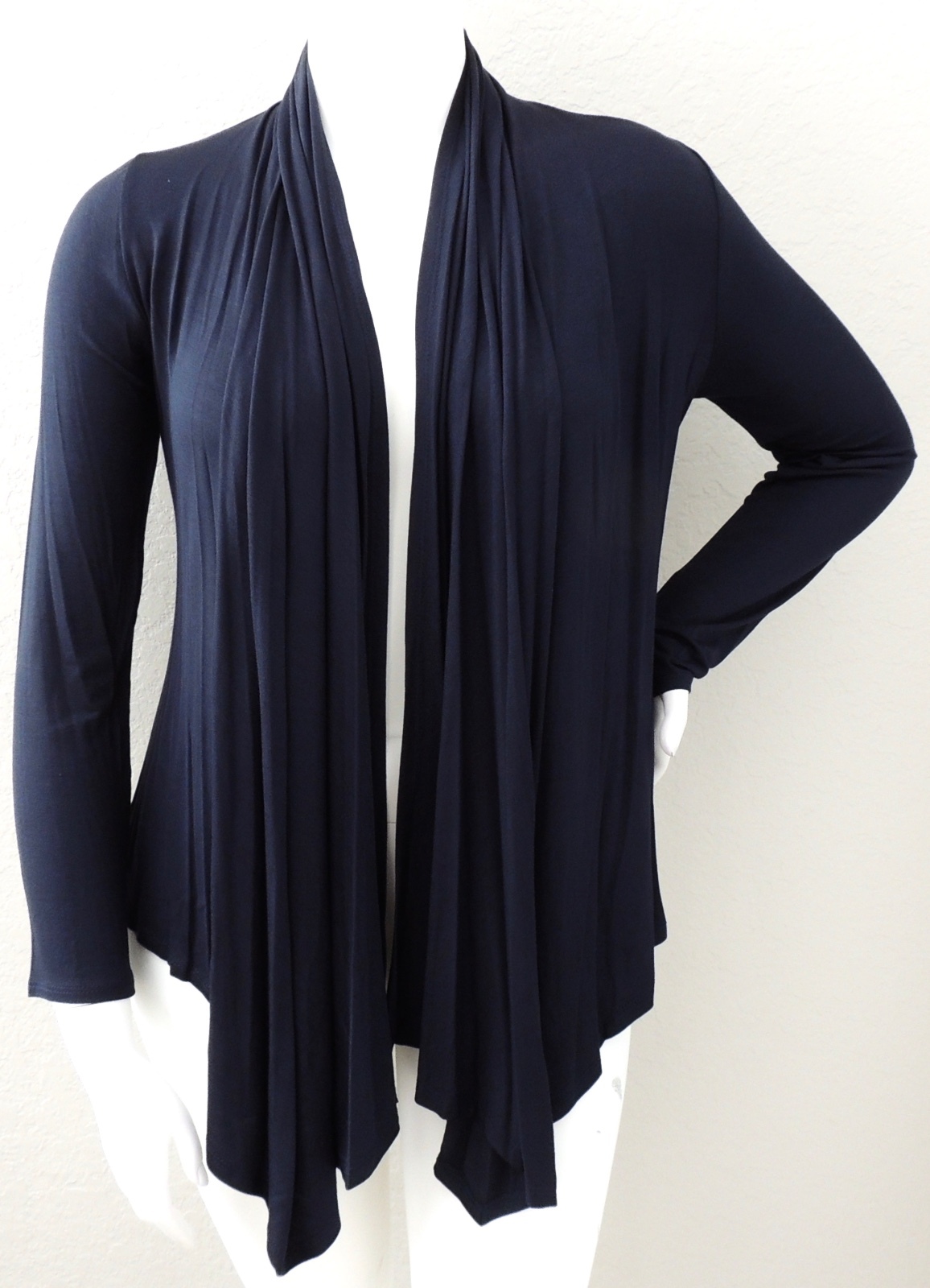 Moa USA Cascading Open Front Drape Neck Stretch Cardigan Navy Plus 1XL 2XL 3XL