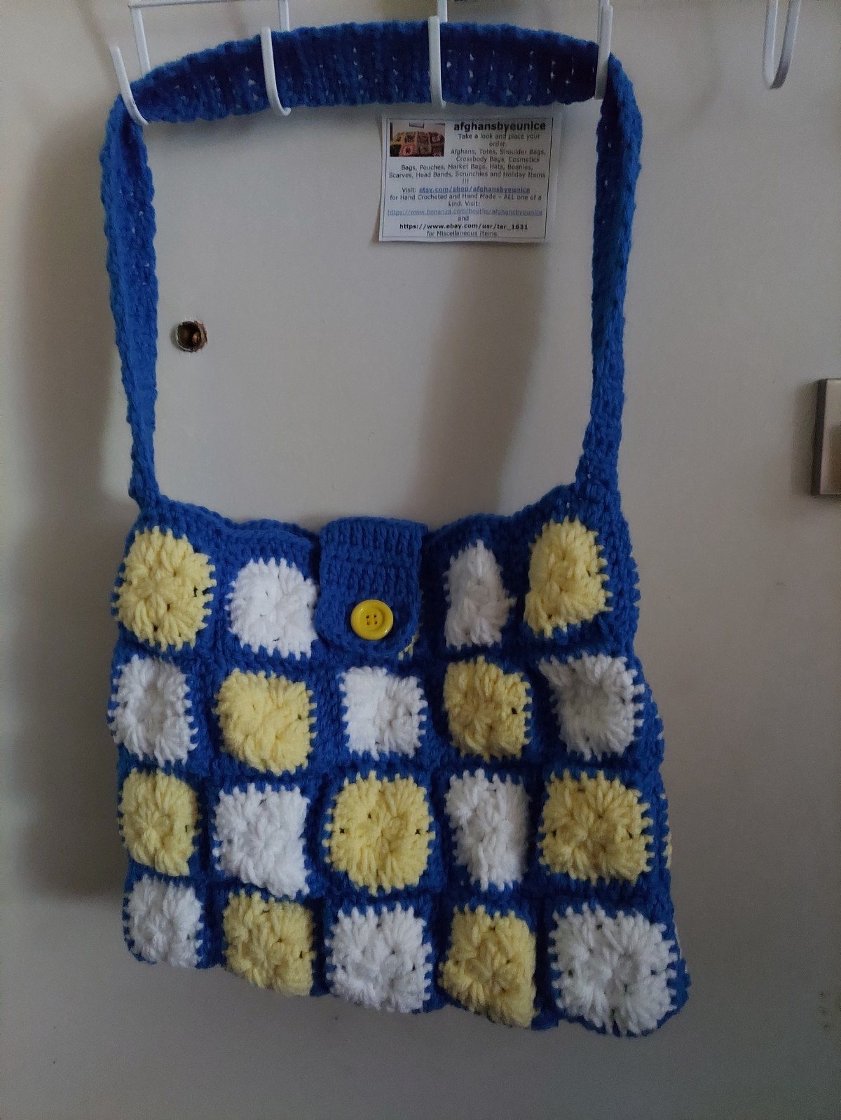 Royal Blueberry Purse, hand crocheted 13 inches wide, 11 inches deep