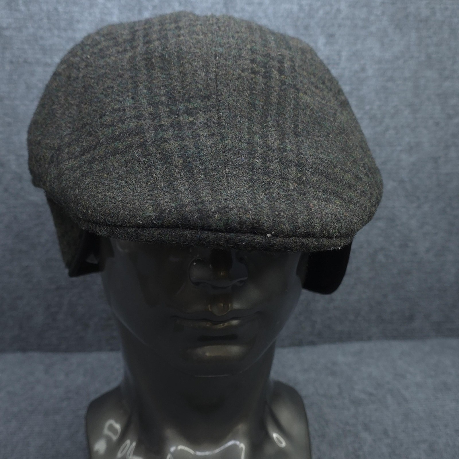 Flat Cap Ivy Hat Mens One Size Green Plaid Wool Blend Ear Flap Lined Winter