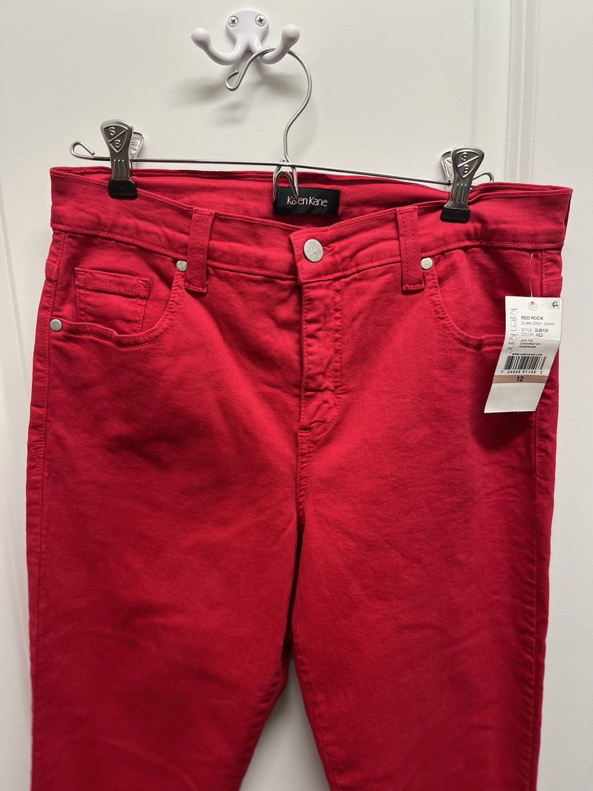 Karen Kane Zuma Crop Jean Size 12 Red Jeans Skinny Slim Stretch NEW NWT