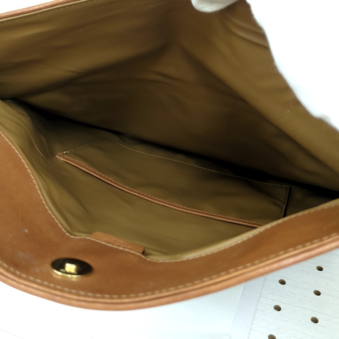 Authentic CELINE Macadam Clutch Bag PVC Leather Brown Vintage Macadam Handbag