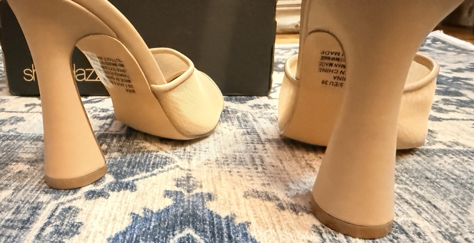 Shoedazzle MIRA, New Nude, Open-Toe Block Heel Mules, Size 5.5, NIB