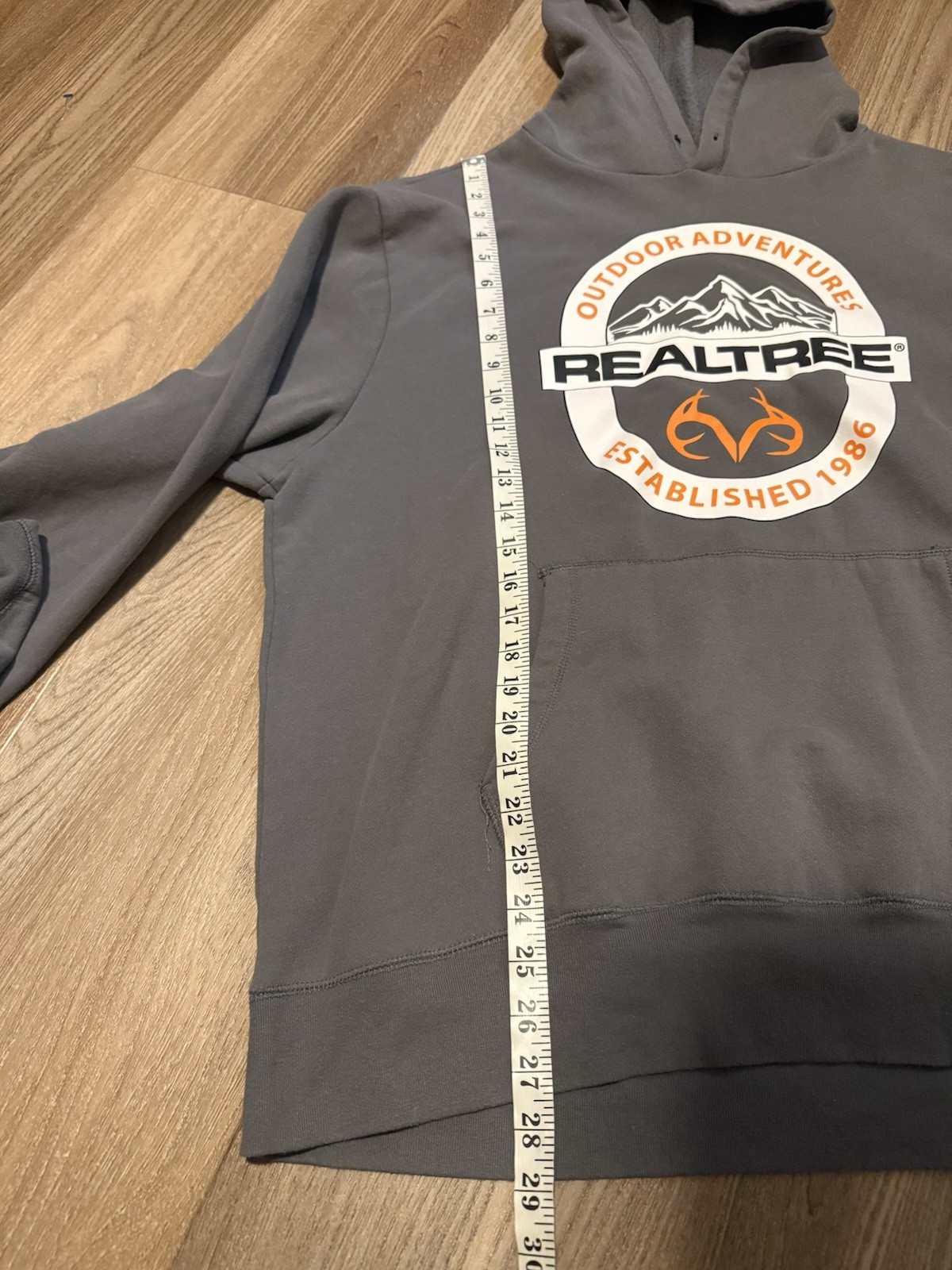 Real Tree Men’s Fleece Pullover Hoodie in Charcoal Gray Orange Size XL