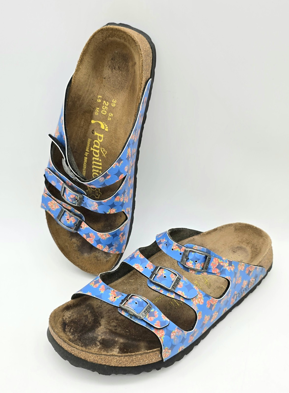 Papillio by Birkenstock Women’s Size 8 / 39 EU Blue Floral Florida Slide Sandals