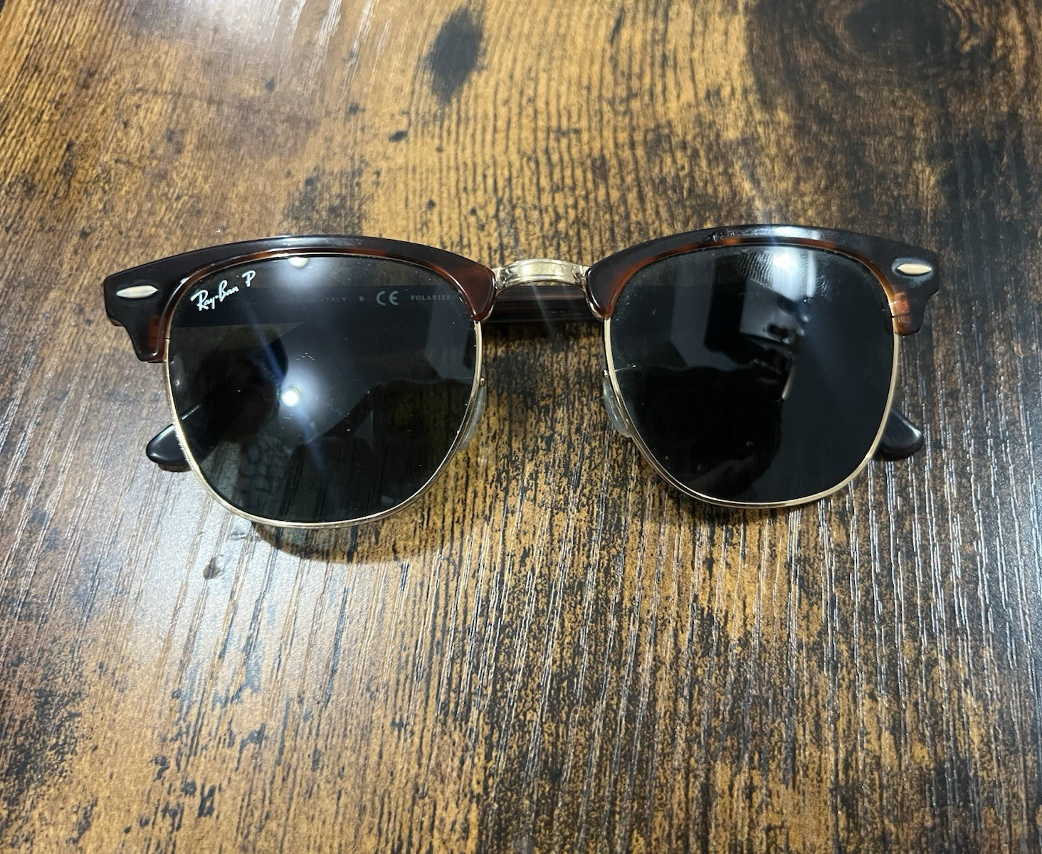 Ray-Ban RB3016 Clubmaster Polarized Sunglasses Brown Metal Frame Black Lens 140