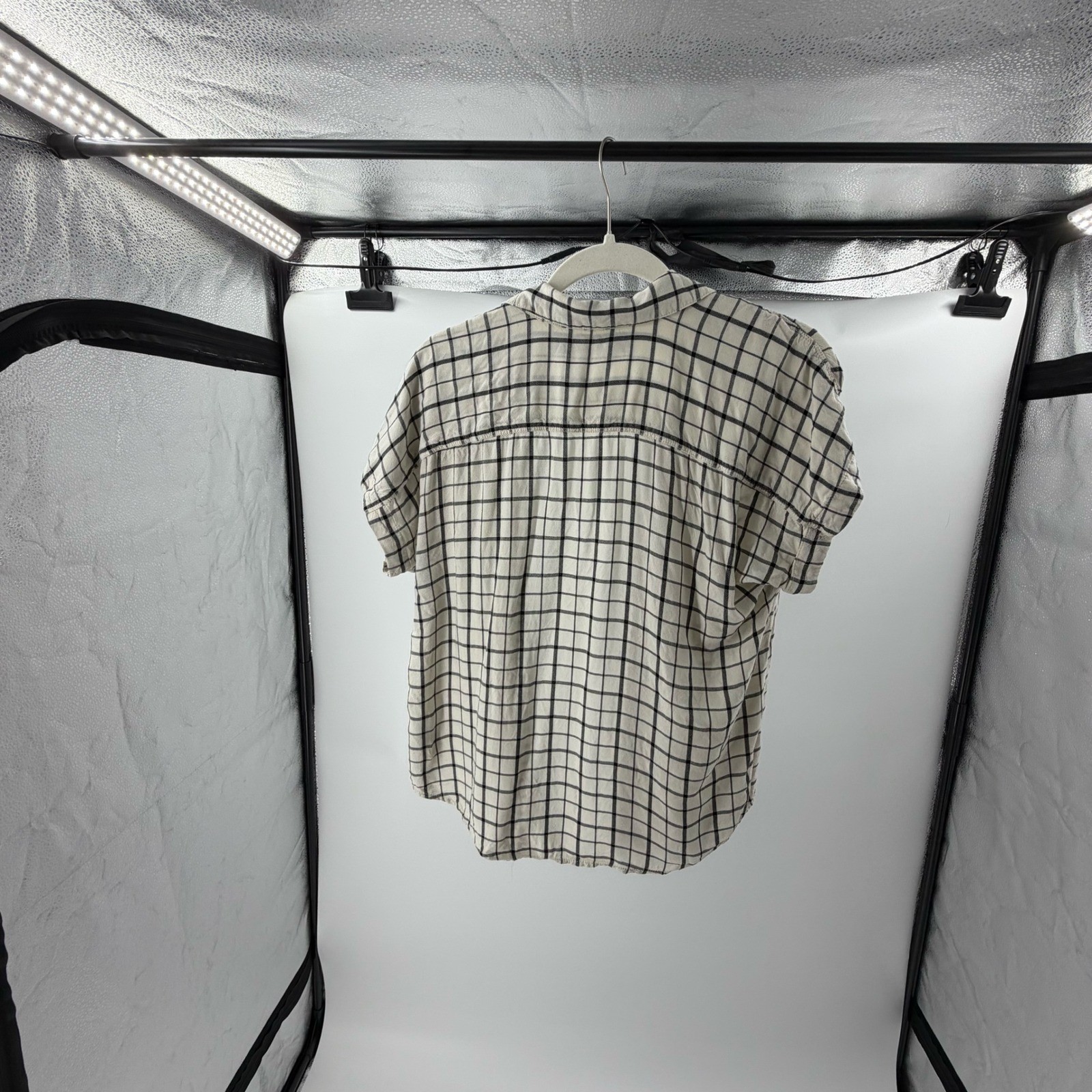 Calvin Klein Jeans Womens Cream Black Windowpane Check Viscose Shirt Small