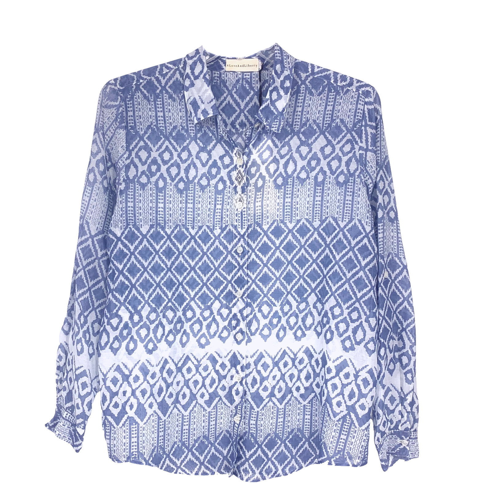 NWT 4 Love & Liberty Sz L Silk Cotton Batik Print Button Front Blouse Bohemian