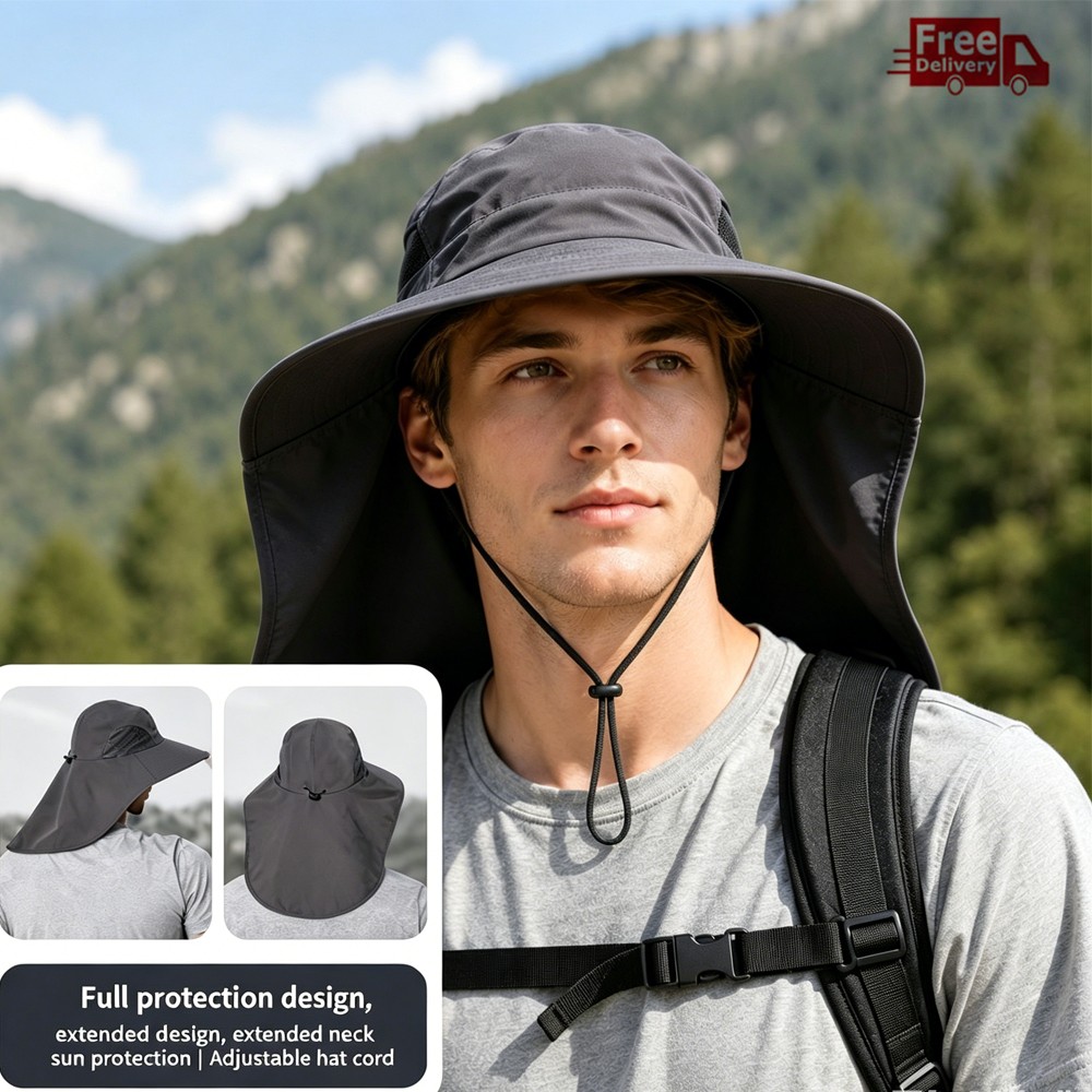 US Sun Hat for Men Women with Neck Flap Wide Brim Sun Hat UPF 50+ UV Protective