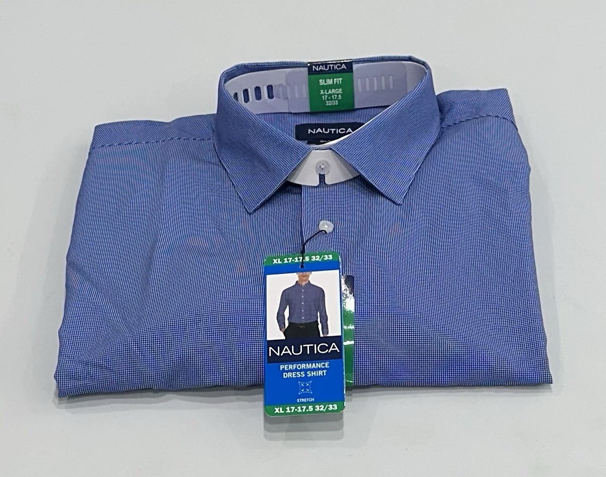 Nautica Men’s Performance Slim Fit Dress Shirt, Navy, XL (17-17.5, 32/33)