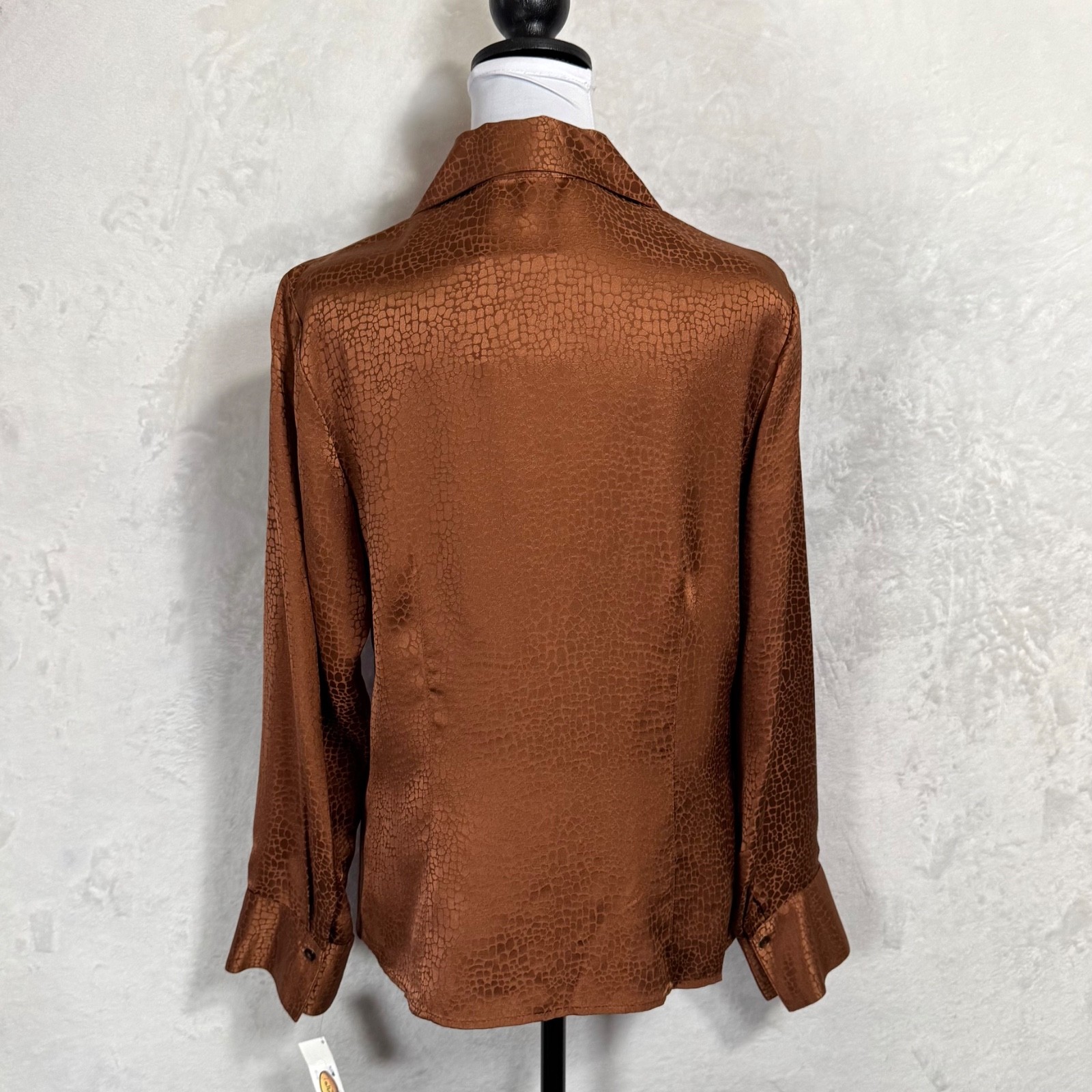 NWT Vintage Talbots 100% Silk Blouse Bronze Copper Top Sz 12 Career Monochrome