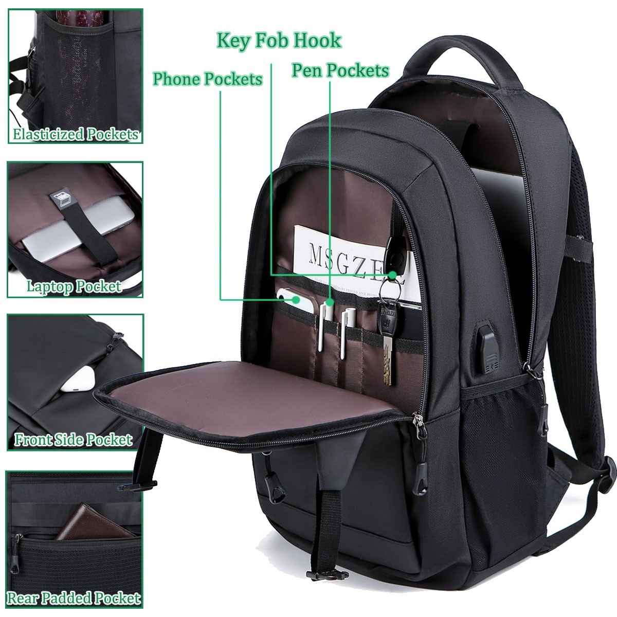 Black Laptop Backpack High-capacity Travel Bag Fashion School Business Outdoor
