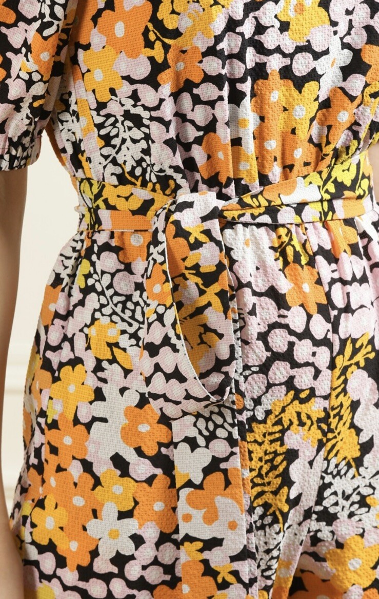 £220 TED BAKER YILENA BALLOON LEG JUMPSUIT WITH OPEN BACK YELLOW/MULTI Sz 0 6 8