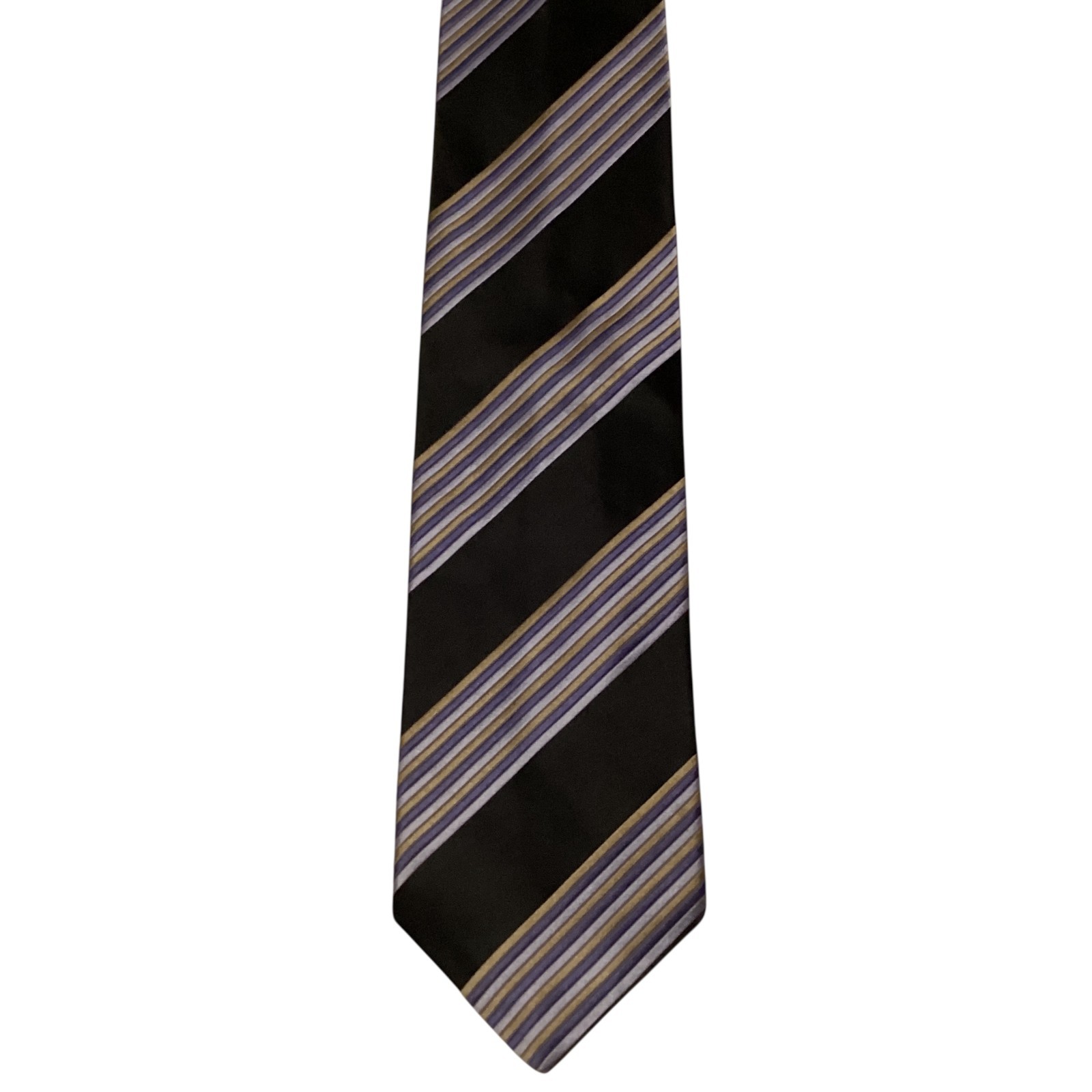 ROBERT TALBOTT Best of Class Silk Necktie Designer STRIPED Black/Blue/Beige EUC