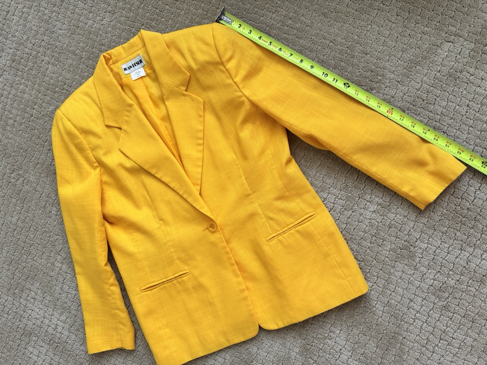 VTG Yellow Poly Rayon Bermuda Short Suit Set Marigold Officecore Blazer Set 10