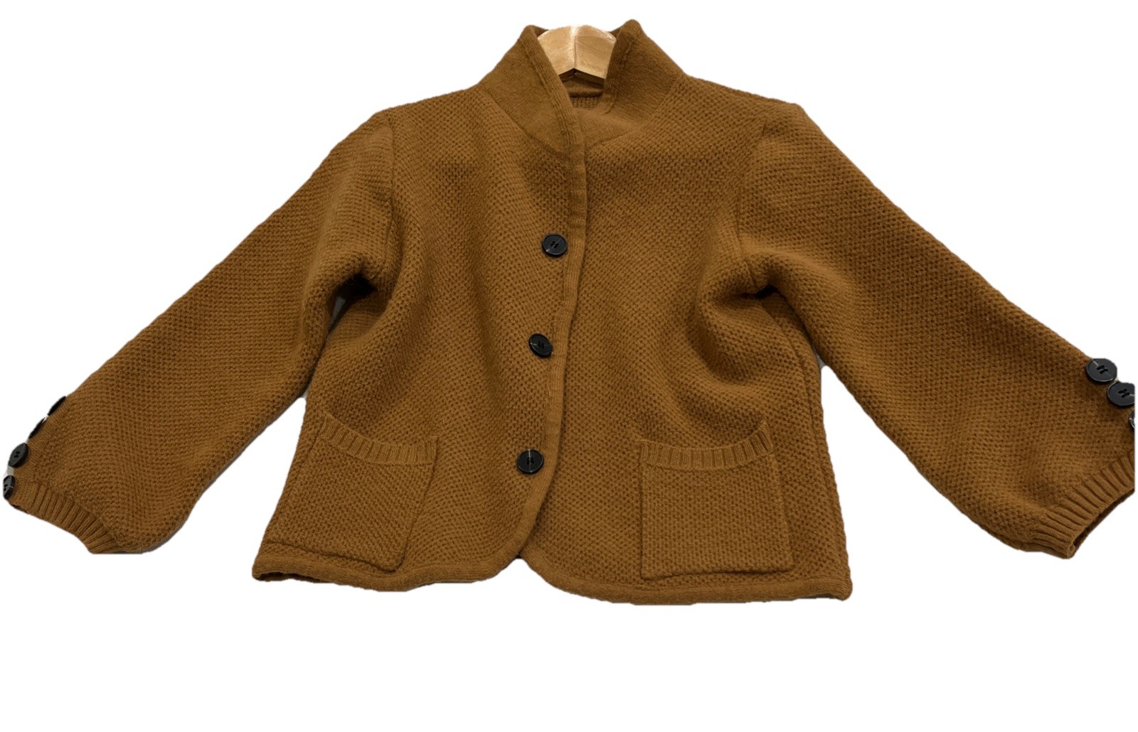 Vintage 50s 60s Wool Caramel Knit Cardigan Sweater Short Or Crop Grandma core