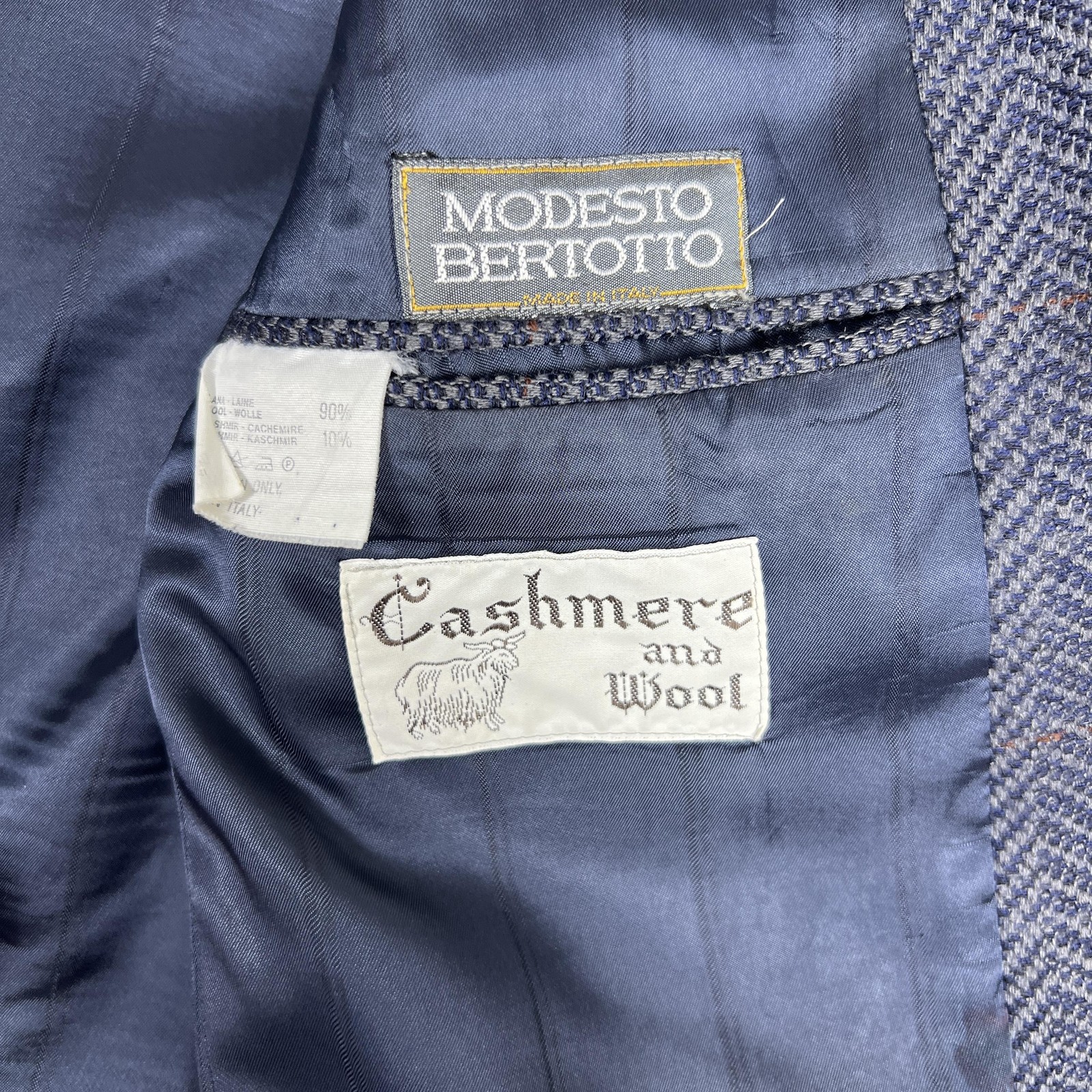 Vintage Modesto Bertotto Wool Cashmere Blazer 42R Made in Italy Herringbone