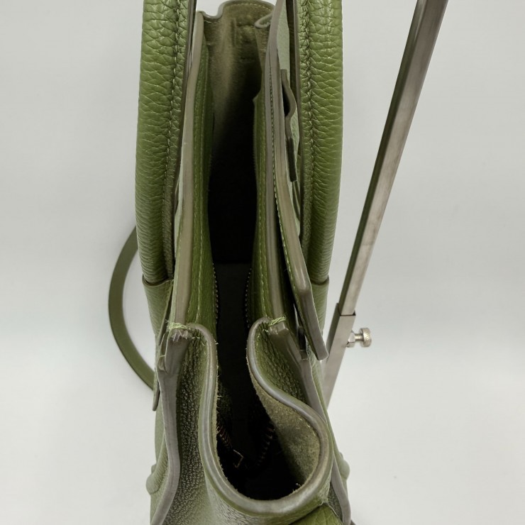CELINE Luggage Nano Shopper Hand Bag Green Leather Gold Tone