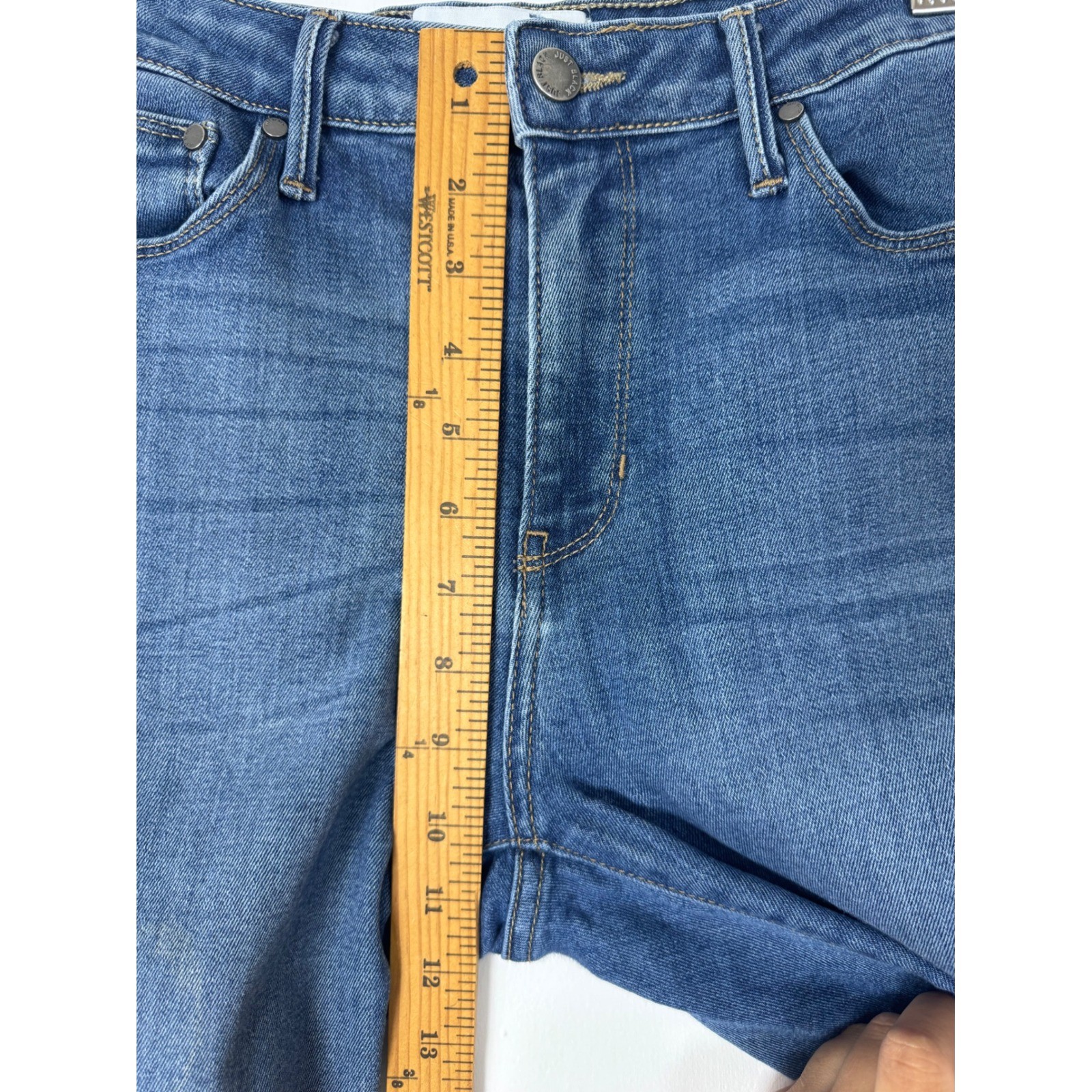 Boho Just Black Denim Womens 29 Skinny Jeans Blue Frayed Tulip Hem BP246J USA