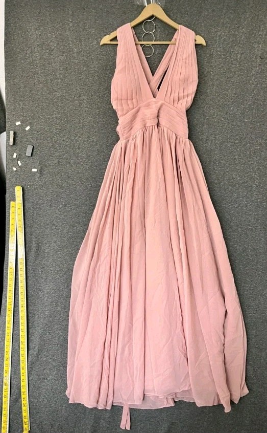 Women’s Wrap High Waist V-Neck Pleated Gown Maxi Dress Cross Back Pink Size 8