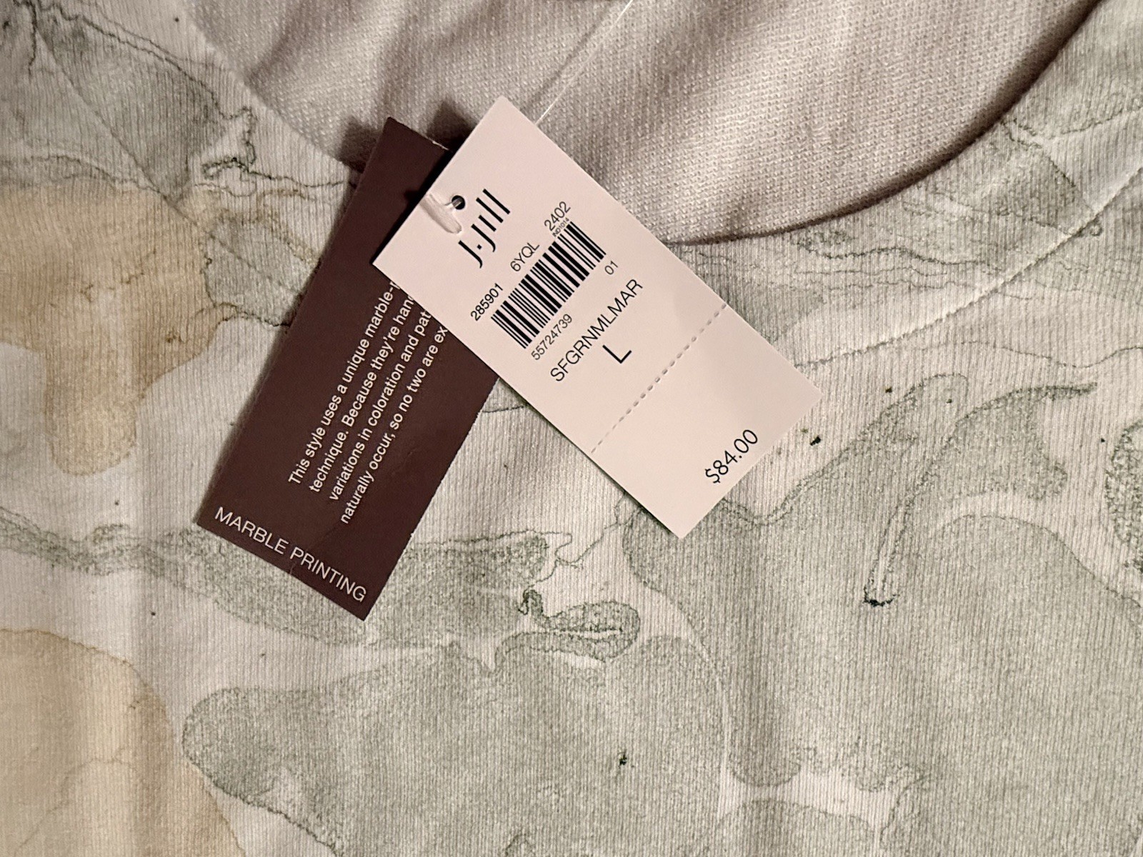 NWT J. Jill Pure Jill Marble Print Top 3/4 Sleeve Sage Green Multi L