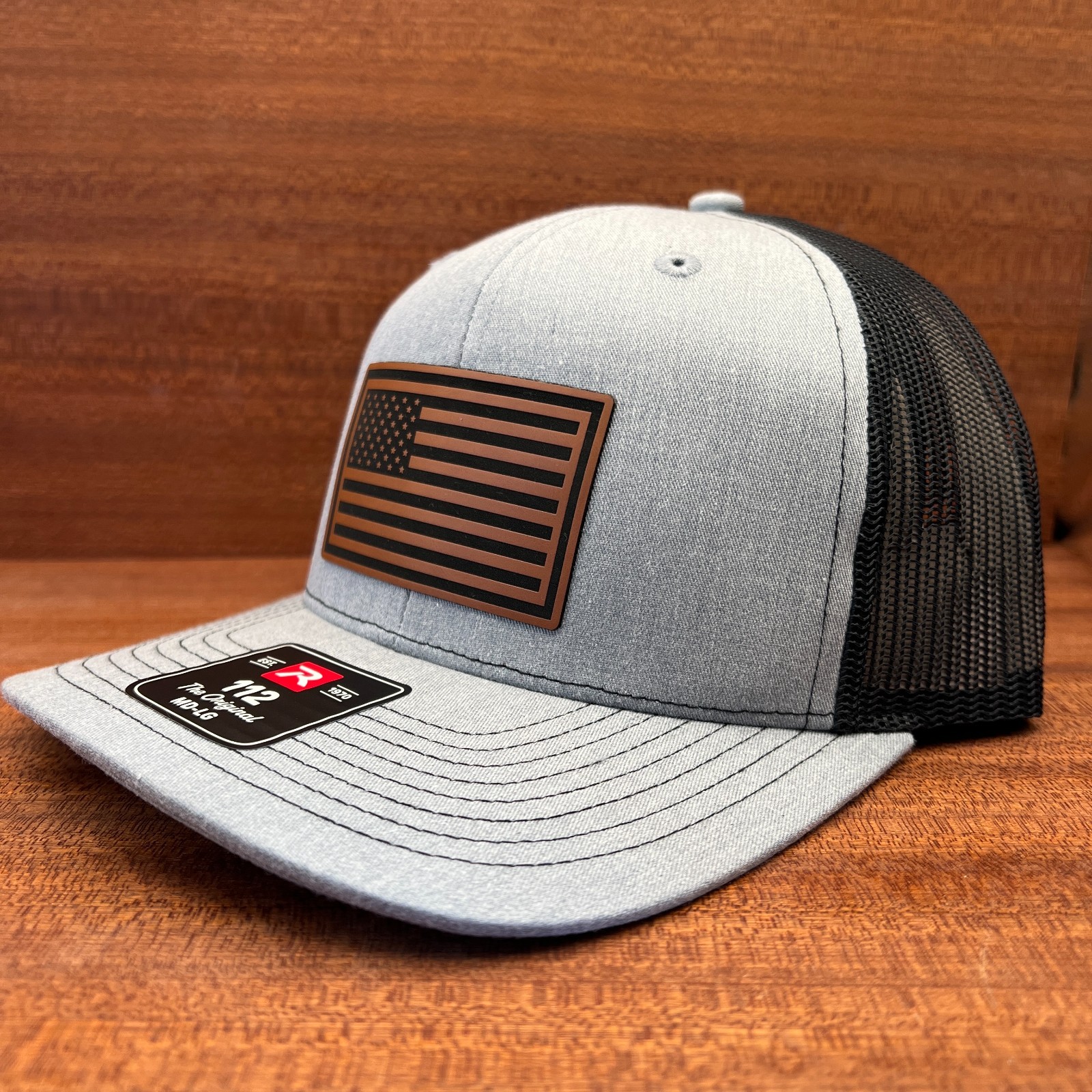American Flag Leather Patch Hat Richardson 112 Trucker Snapback Patriotic Cap