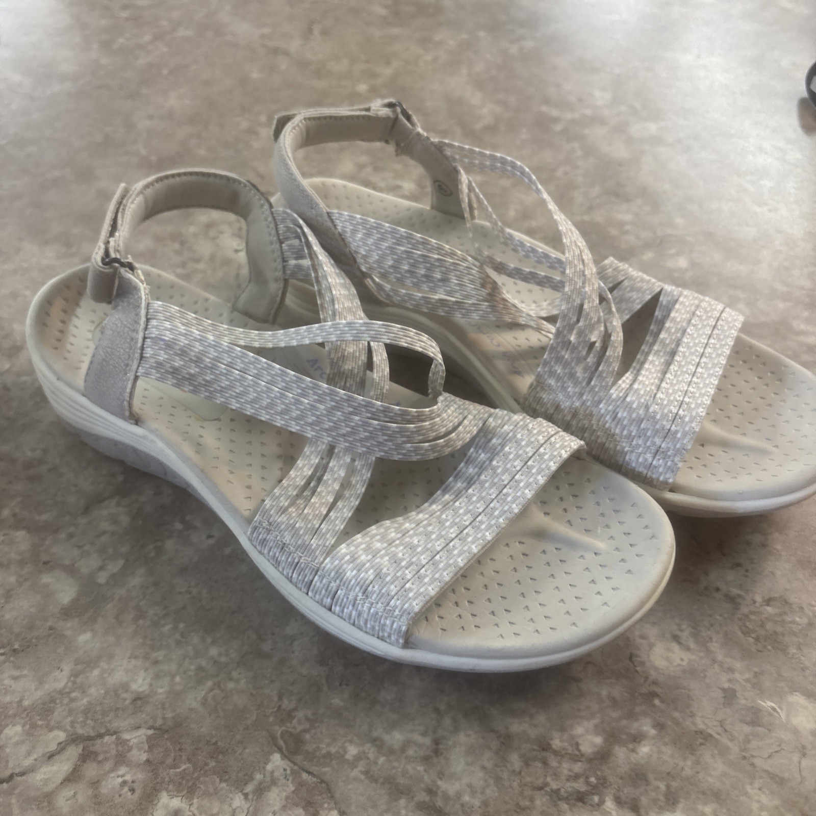 Skechers Reggae Womens Sz 6 Sandals Gray Stretchy Slingback Slip On Non Skid