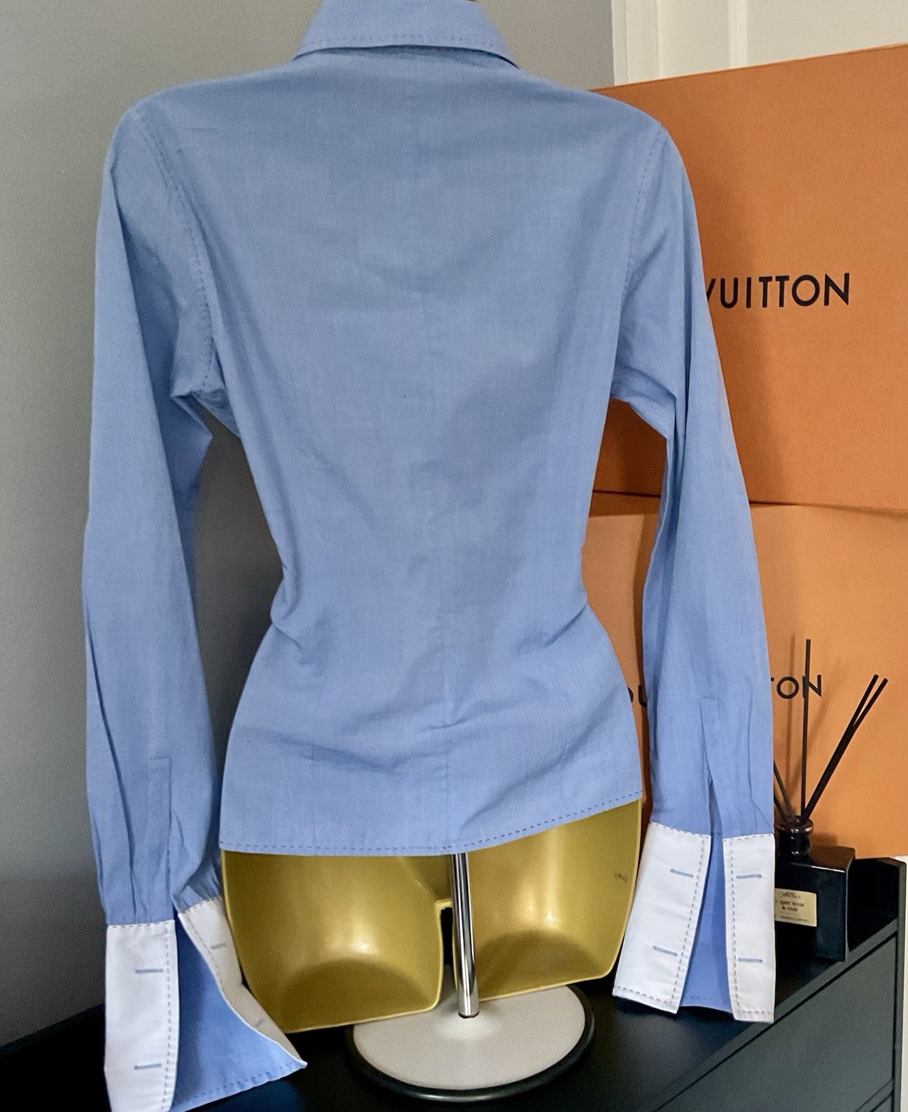 Pristine Thomas Pink Blue Fitted Pleated Tuxedo double Cuff Shirt Stunning UK 10