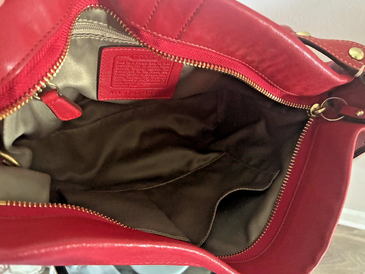 Coach Carly Satchel Purse Y2K Era Cherry Red Medium Size Bag with Stud Accents