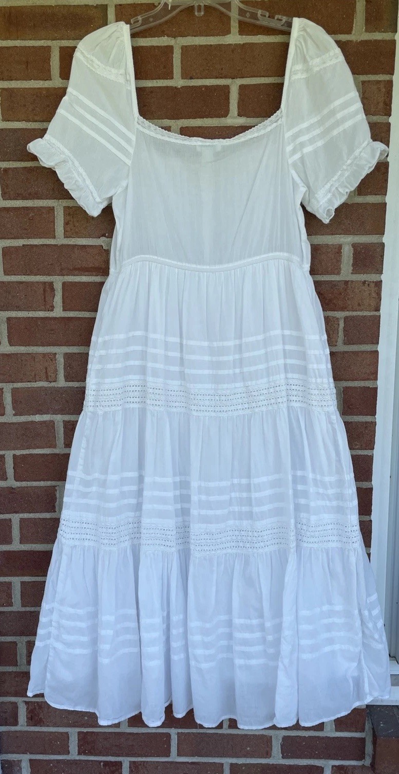 Sundance Mirabelle Maxi Tiered Ruffle Dress Sz M White Milkmaid Cottage Coastal