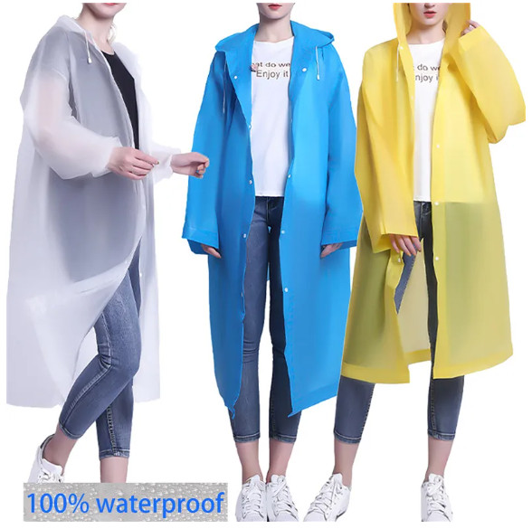 Men Black Waterproof Long Raincoat Rain Coat Hooded Trench Jacket Outdoor Hiking