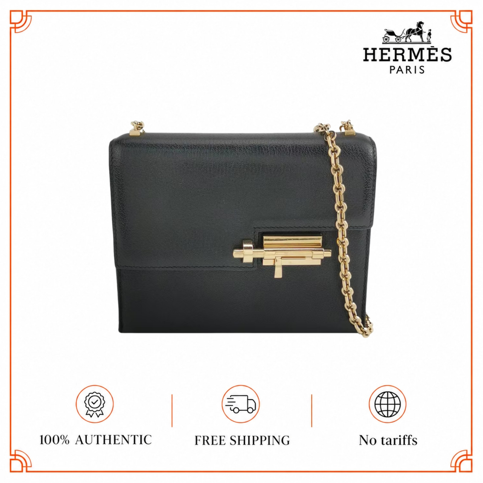 Hermes Verrou Mini 17 Chevre Mysore Black 89 Noir Permabrass Gold Hardware Auth