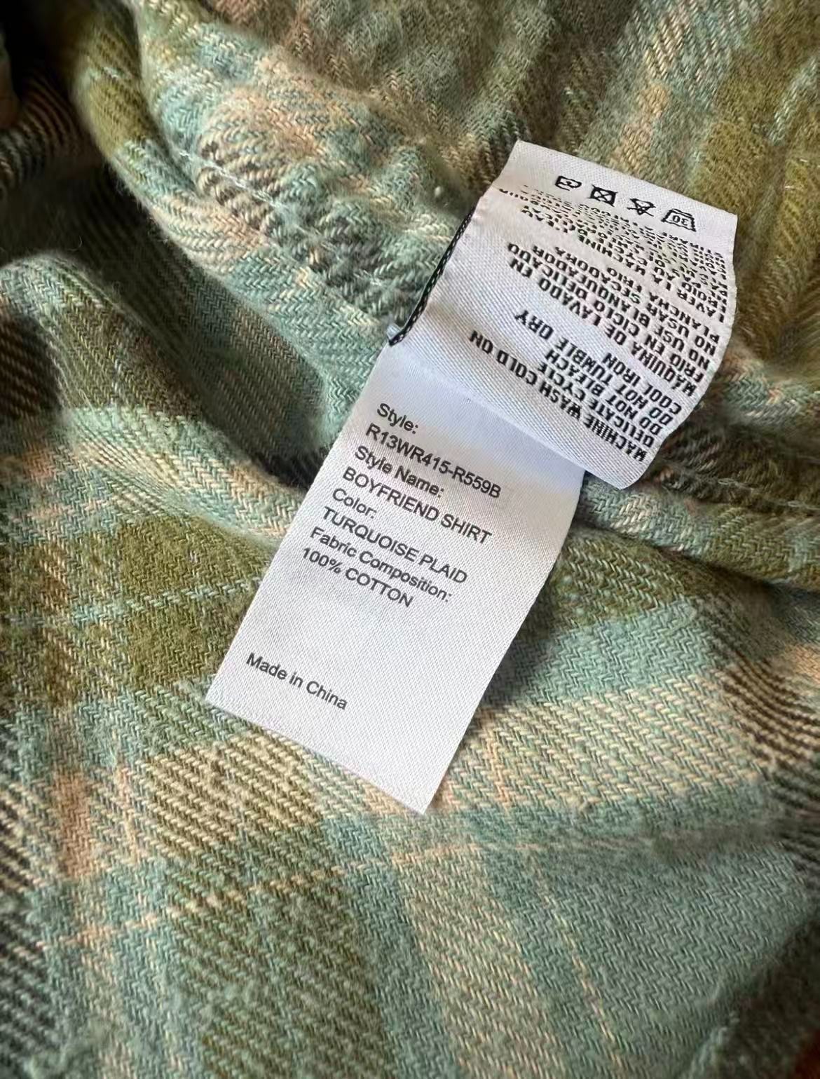 NWT R13 Boyfriend Shirt in Turquoise Plaid Size XS