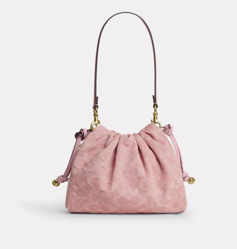 COACH Faye Drawstring Bag Signature Denim Light Pink CFD03 IMNH1 Auth New