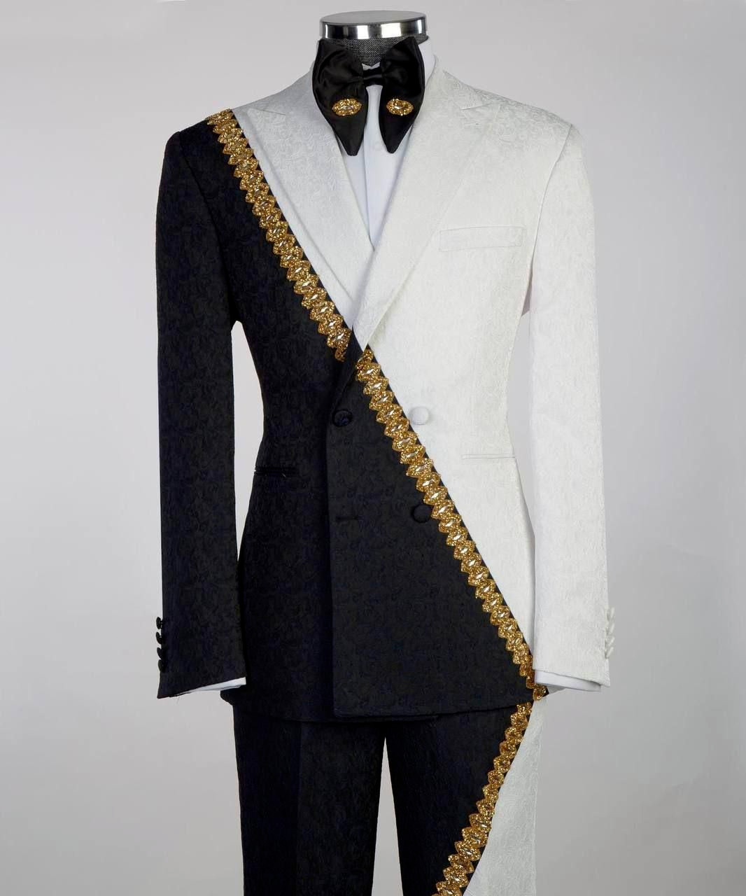 Fashion Splicing Men’s Suits Paisley Beaded Diamond Wedding Party Prom 2pieces