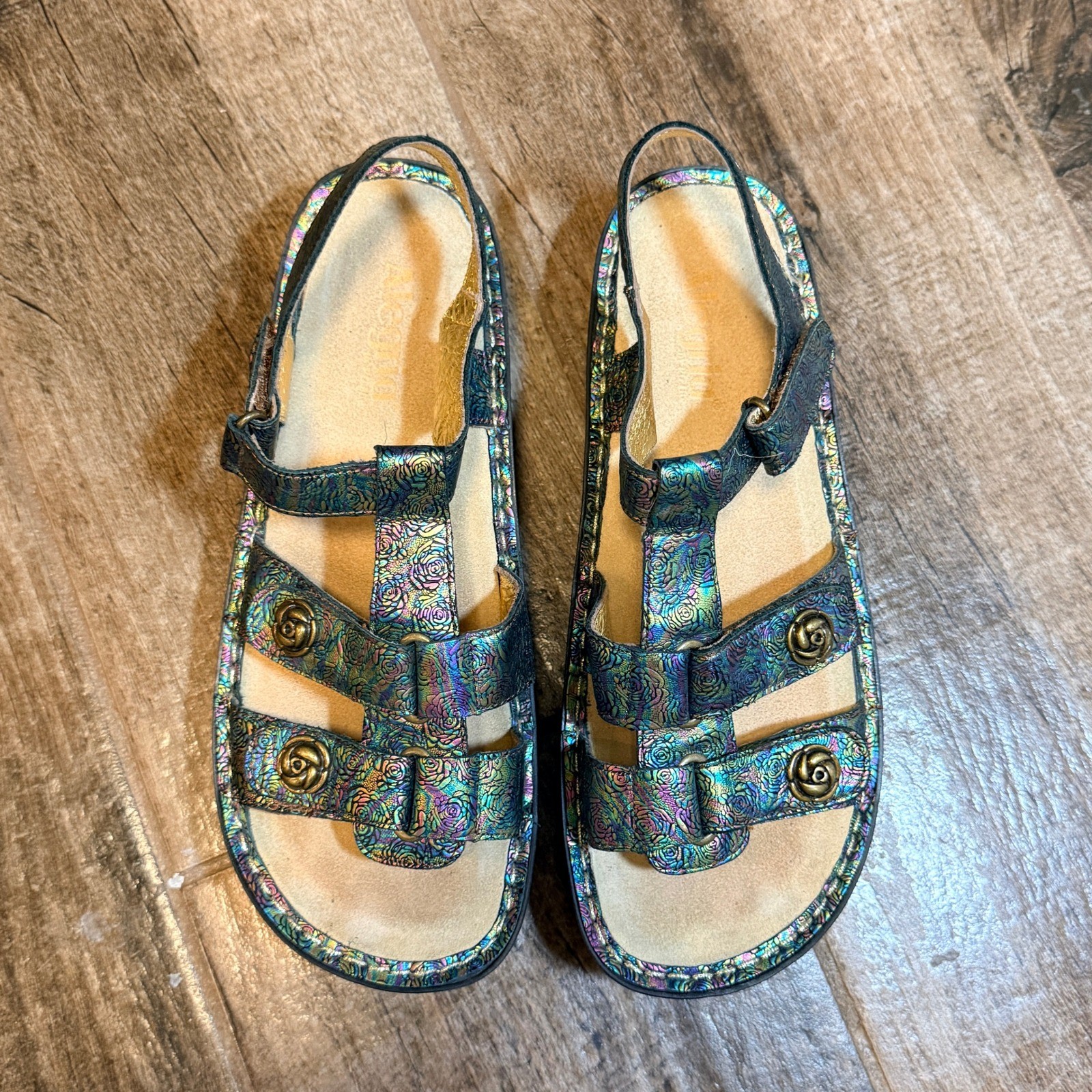 Alegria Kleo Iridescent Floral Leather Gladiator Sandals, Multi,41 (10.5/11)