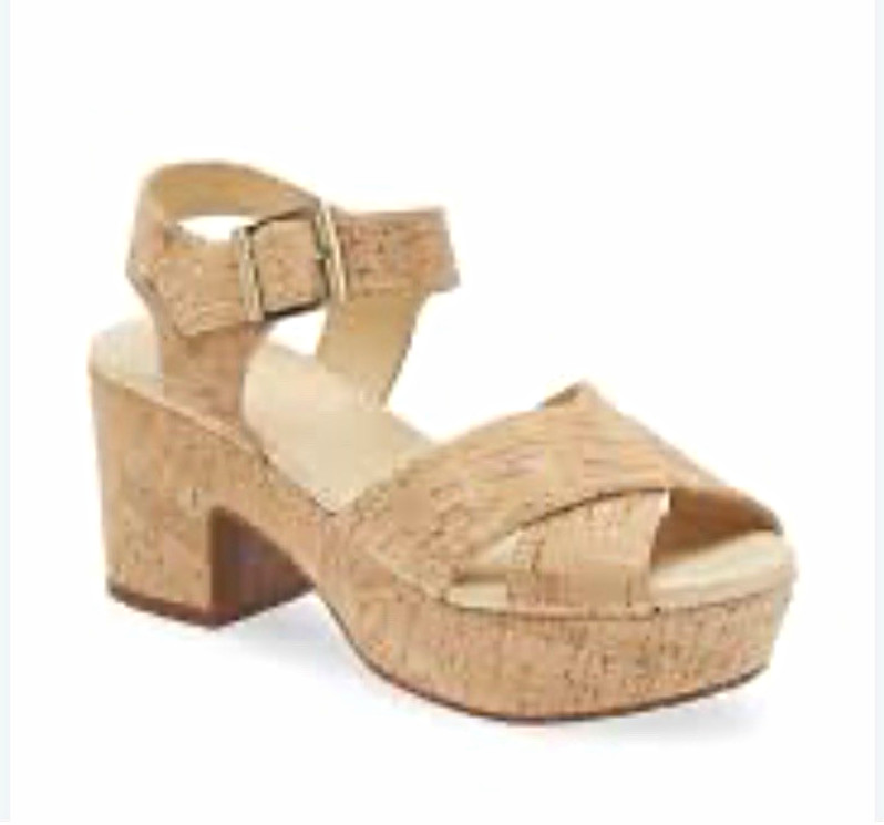 Chocolat Blu Women’s Cork Strappy Block Heel Ankle Sandals Beige US 10