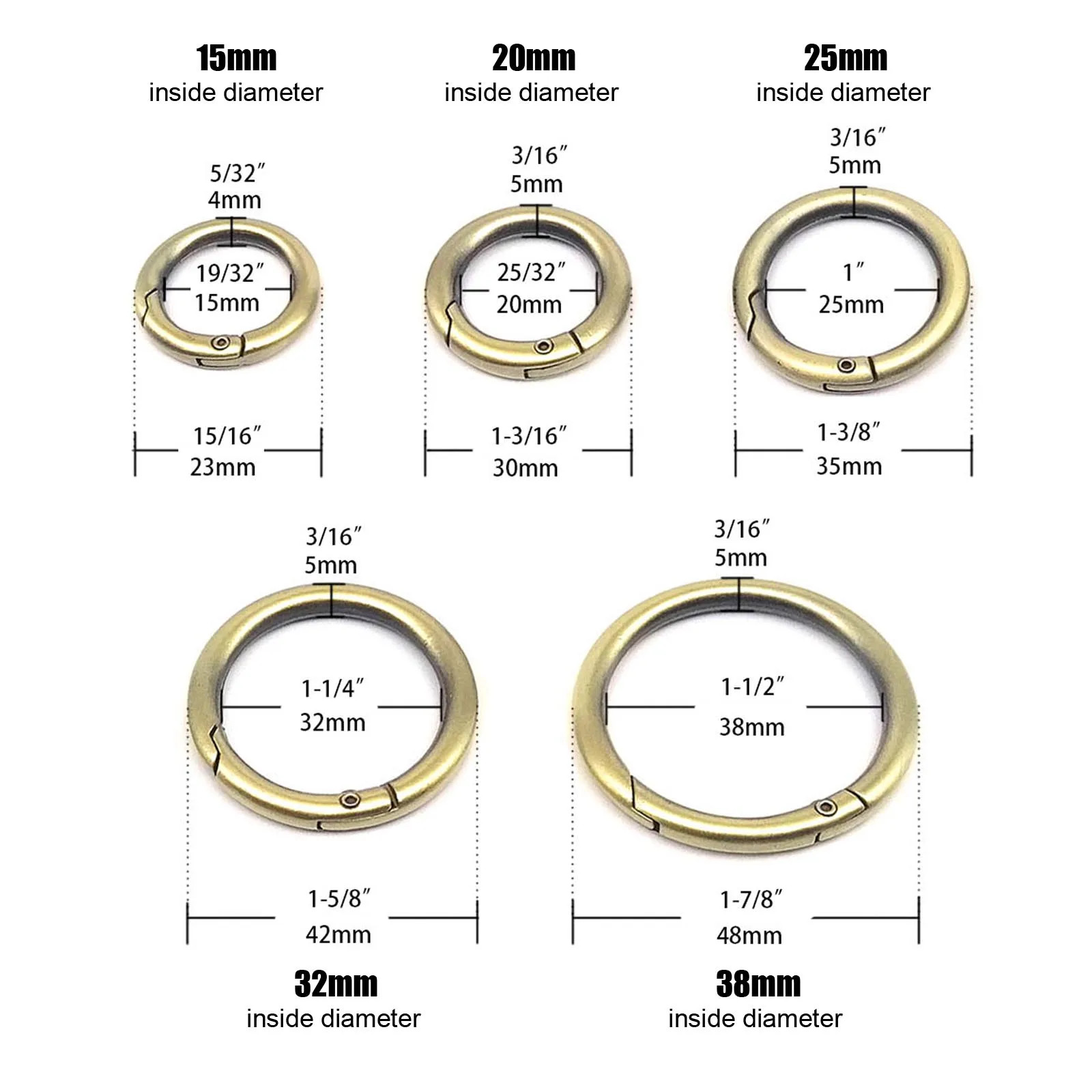 Thick Metal Spring Gate O Ring Buckle Bag Strap Keyring Snap Clasp Leather DIY
