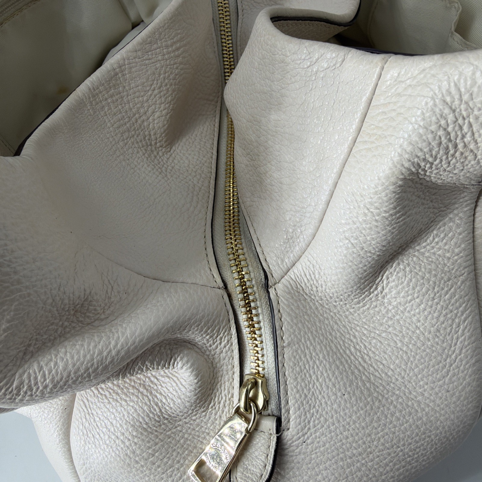 Coach Madison Phoebe Shoulder Bag Bone Pebbled Leather F35723 Compartments 3 Zip
