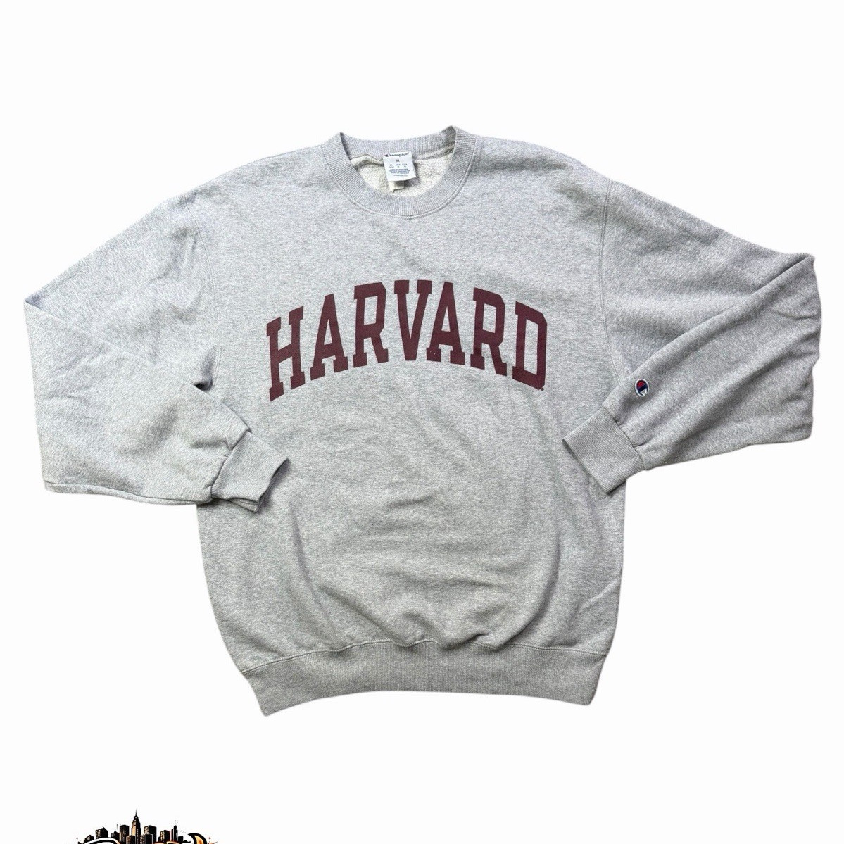 Vintage Champion M Gray Harvard Crewneck Pullover Sweatshirt Graphic Logo Fleece