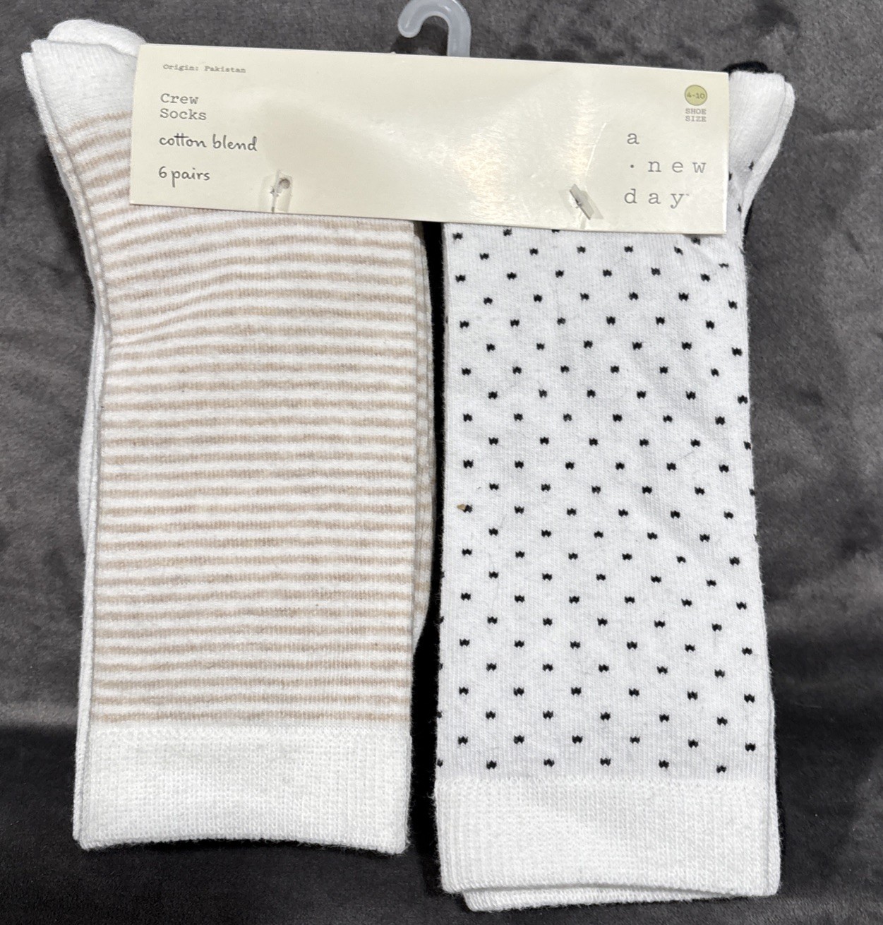 A New Day Cotton Blend Crew Socks 6 Pairs Solid & Patterned Size 4-10