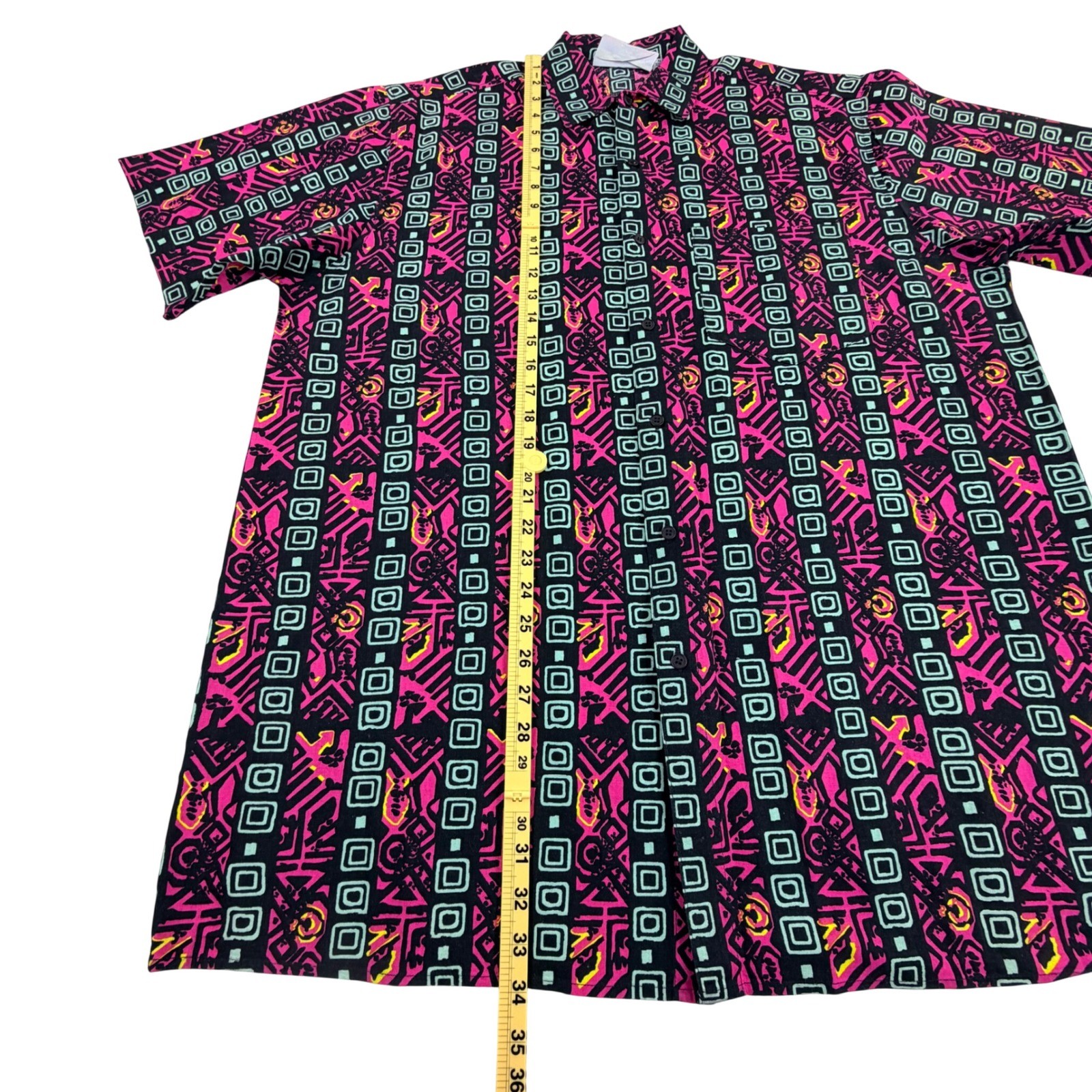 Anchor Point Button Front Shirt Men XLT Tall Pink Cotton Geometric Abstract 90s