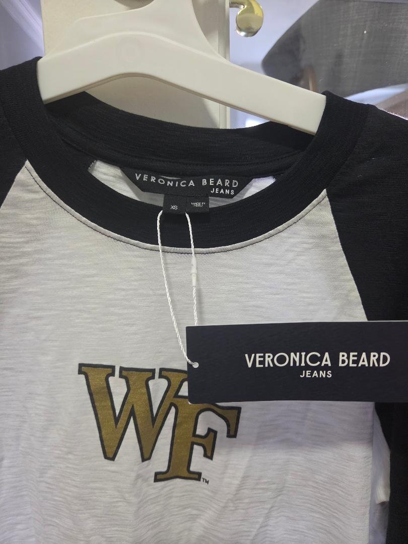 Veronica Beard Baseball Tee Long Sleeve White & Black Sleeves Pima Cotton XS