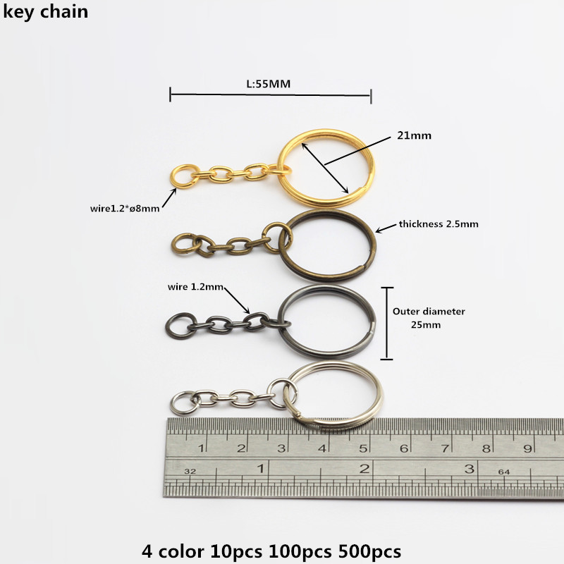 Lot Split Key Ring With Chain Screw Keychain Parts Open Jump 4 Color 10-5000PCS