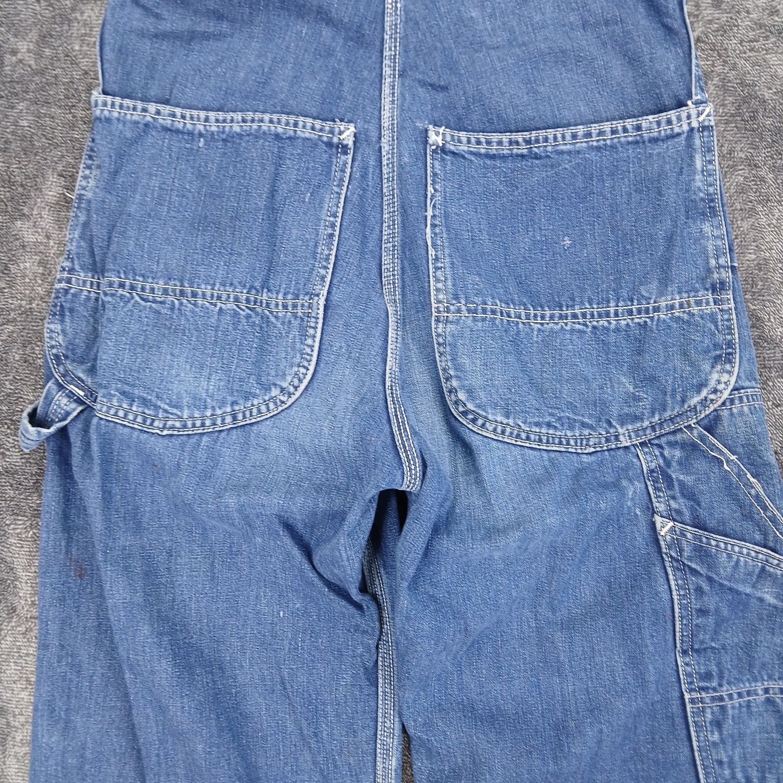 Vtg Lee Sanforized Jelt Denim Overalls 30×28 Donut Button Fly 50s 60s Stains