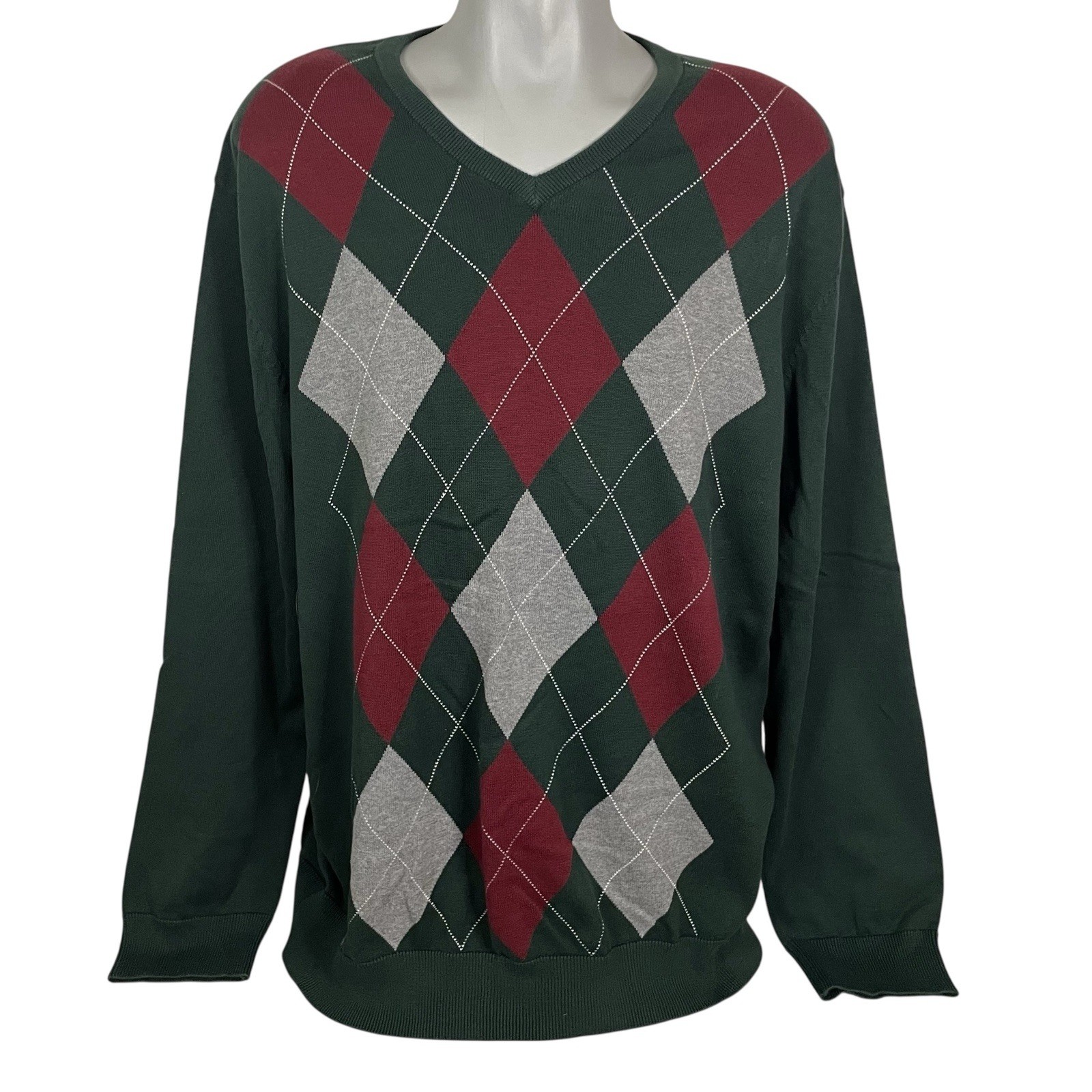 OLD NAVY Argyle Sweater Men’s Size XXL Green V Neck Classic Preppy Retro Casual