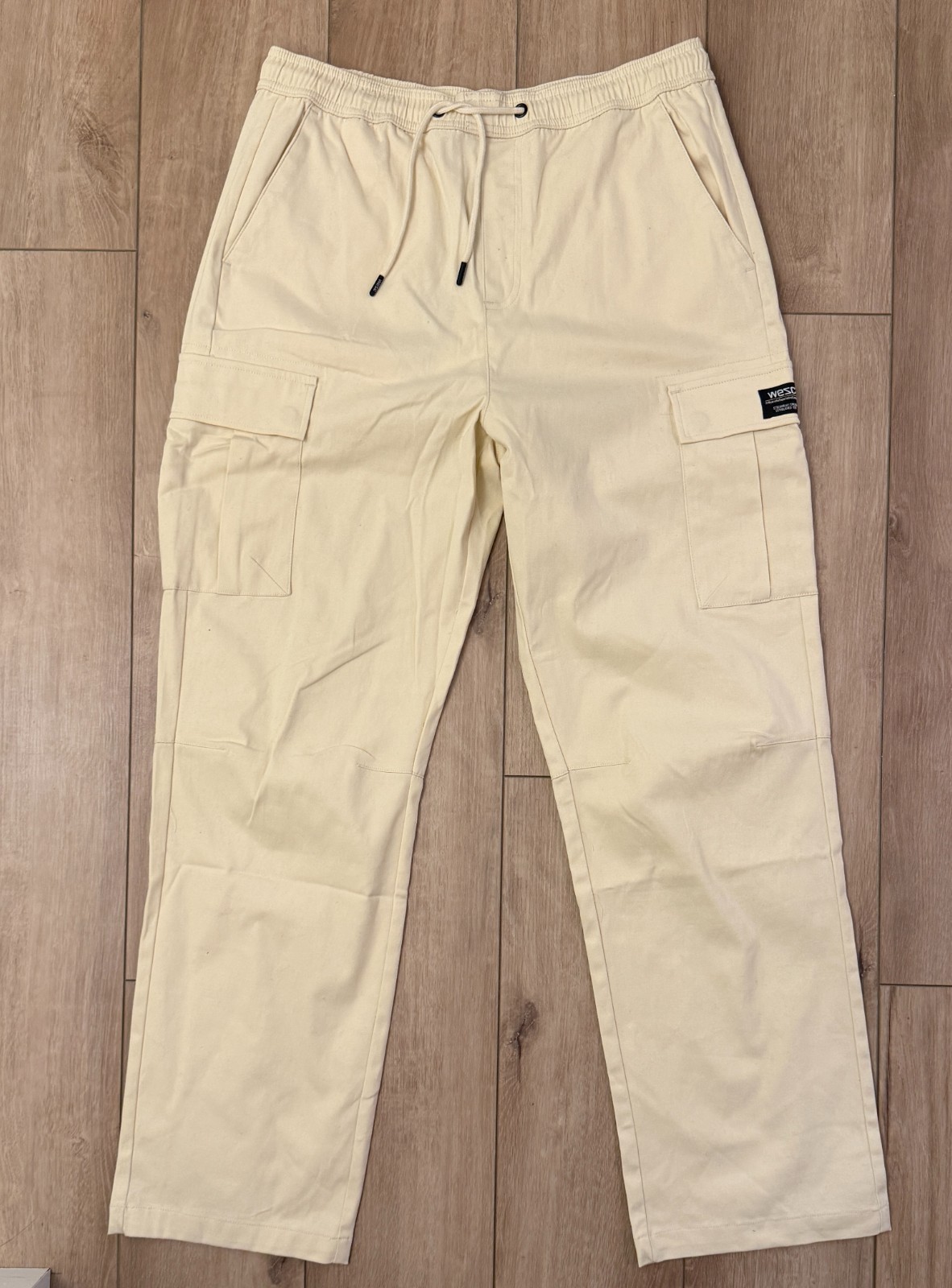 WeSC Open Bottom Cargo Pants Unisex Chino Style-Men L/Women XL-Pale Yellow-NWT