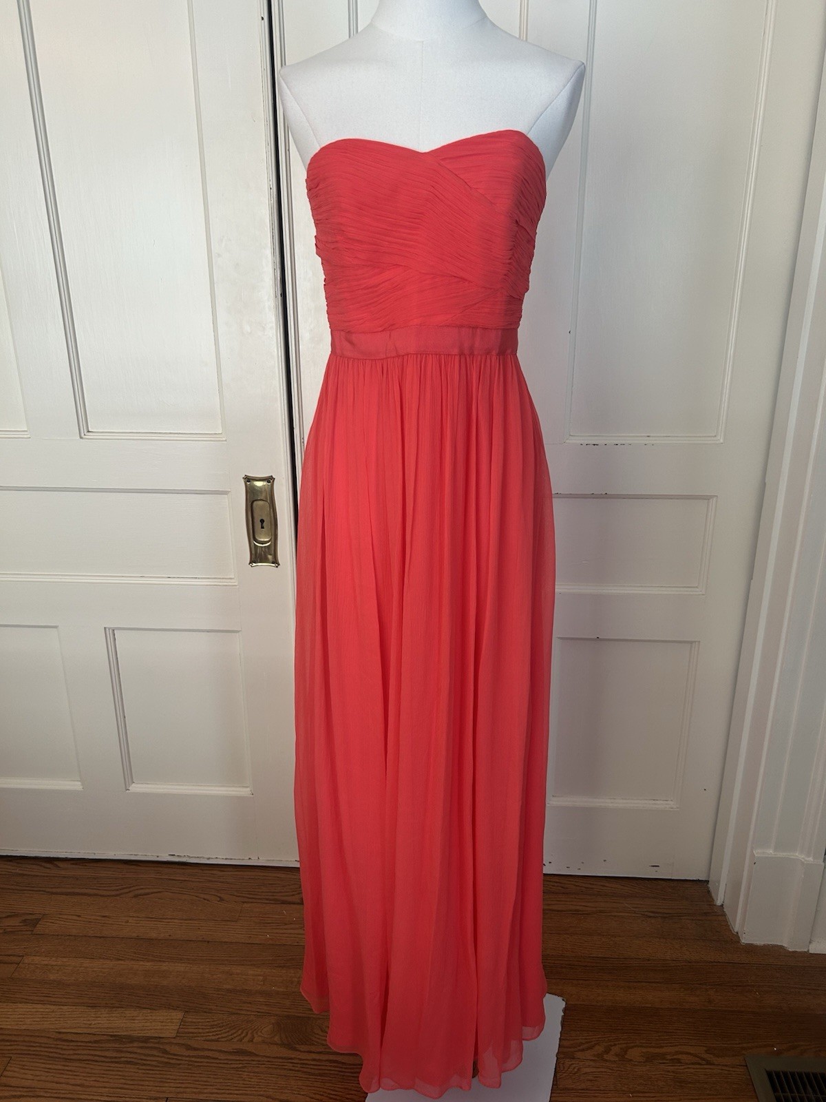 Boden Silk Ruched Strapless Bodice Maxi Formal Dress Womens Size 6 Orange Bold