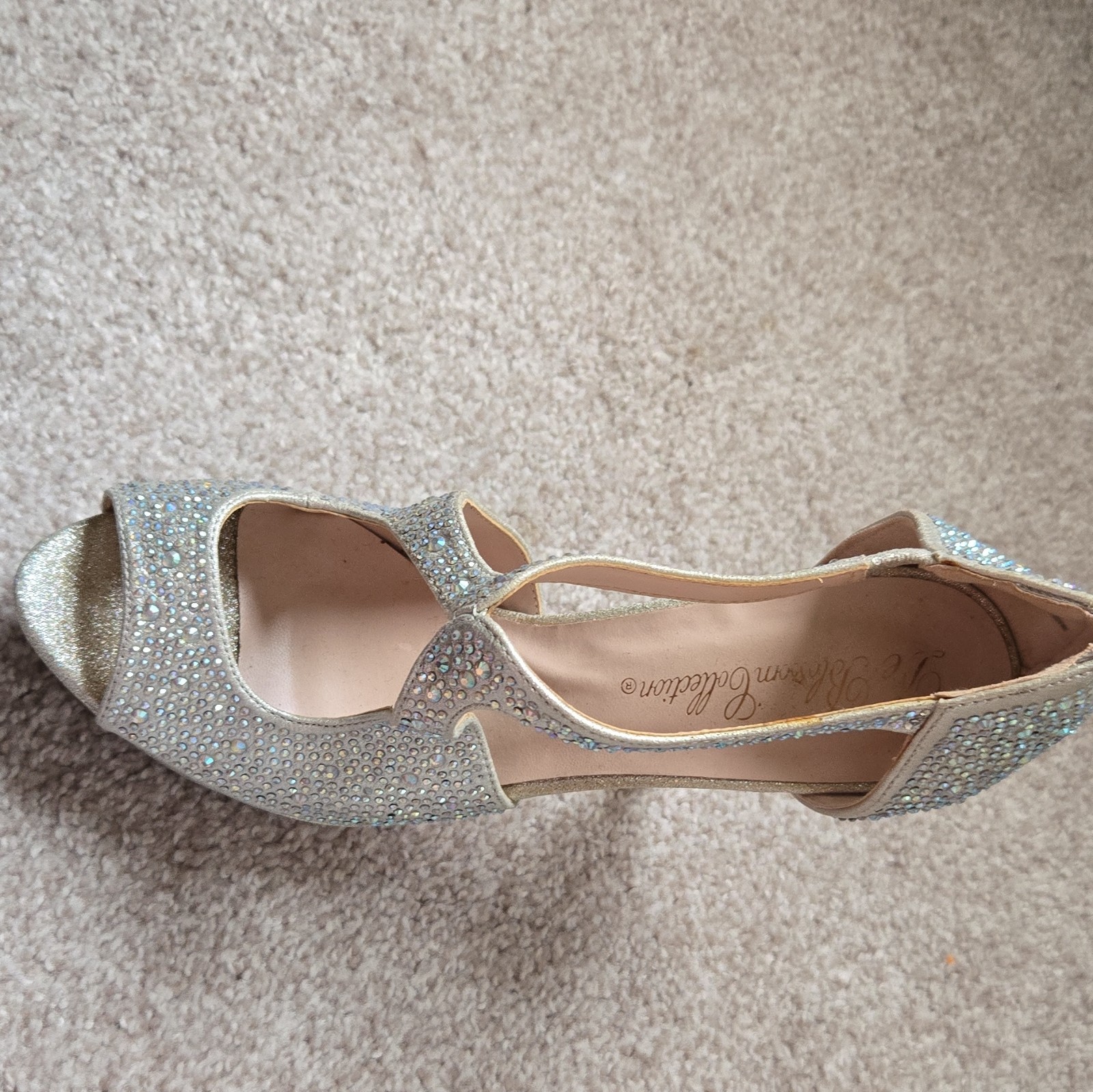 Blossom Collection Silver Rhinestone Platform Stiletto Open Toe Zip Heels