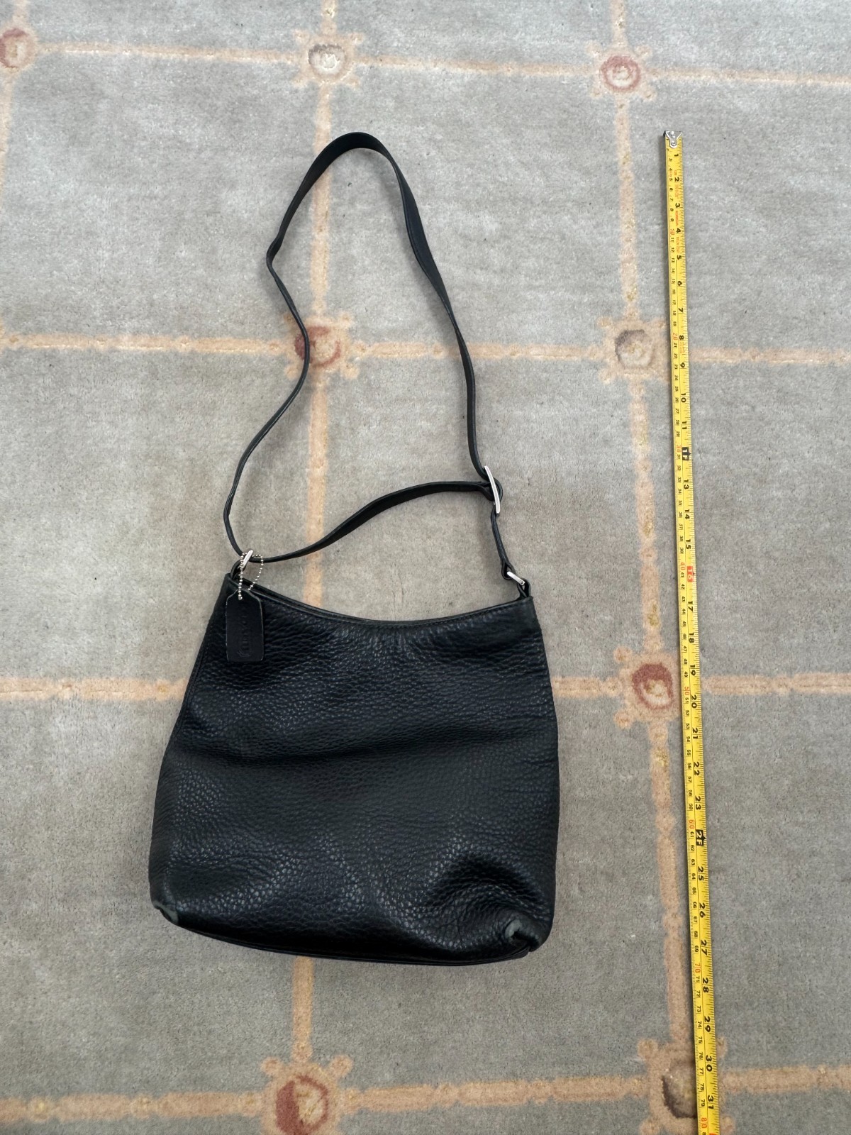 Coach Hudson Vintage Black Pebbled Leather Crossbody Bag – Adjustable – Pockets