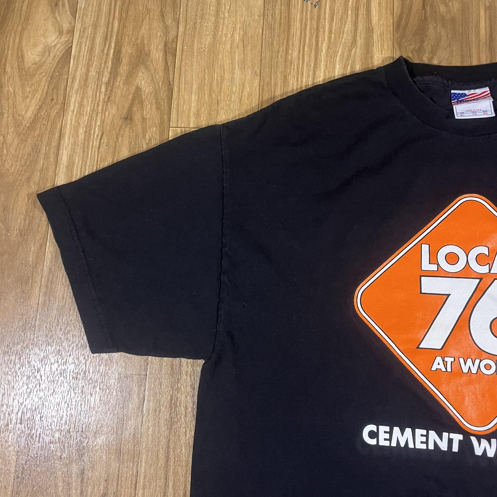Vintage Local 76 Cement Workers Shirt Mens XL Black Murina Made USA Graphic Tee
